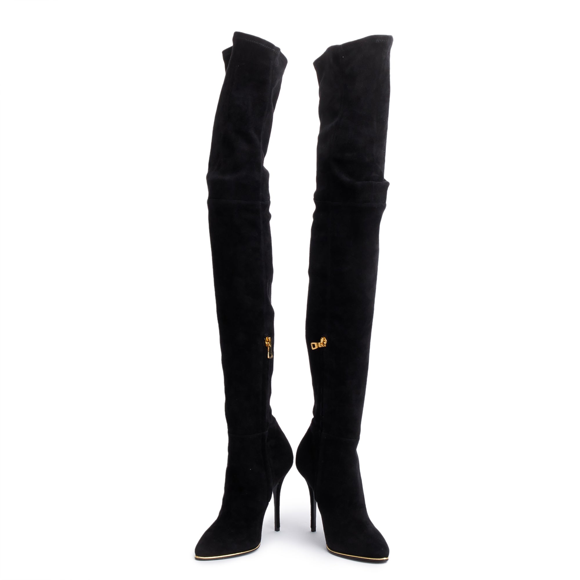 Balmain Black Suede Catherine Over-The-Knee High Heeled Boots, Size 36.5 w/ Box