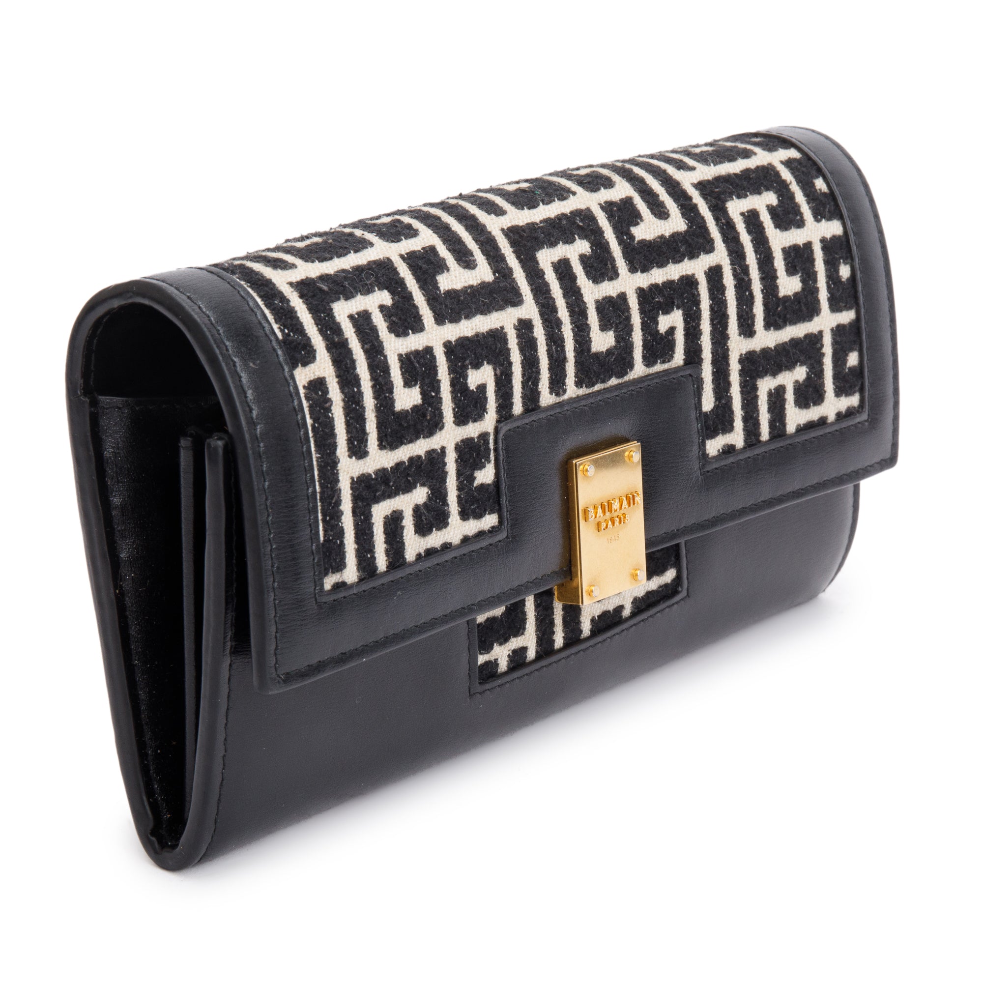 Balmain Jacquard & Black Leather 1945 Wallet on Chain