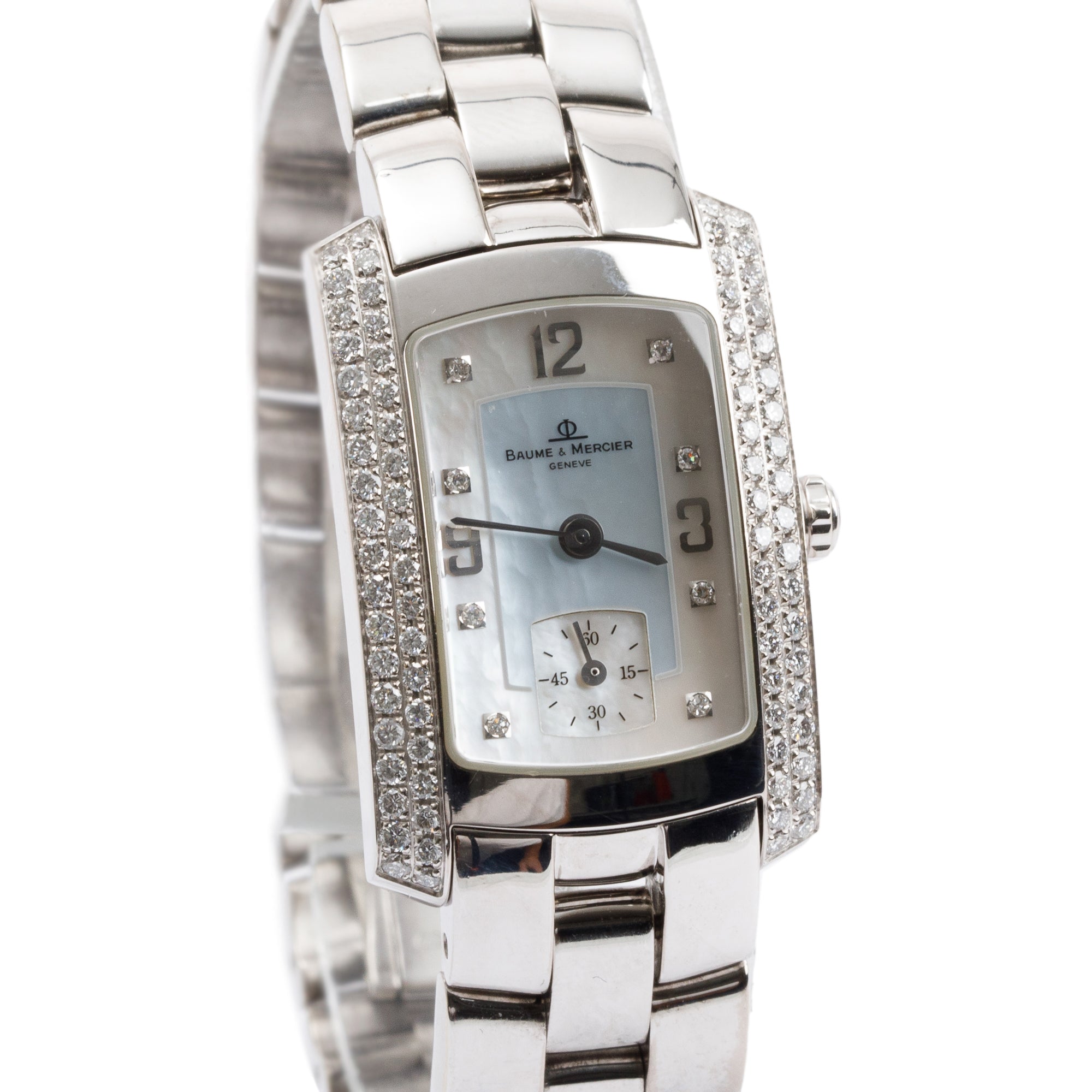 Baume & Mercier 18k White Gold Diamond Bezel & Mother of Pearl Diamond Dial Hampton Milleis Watch