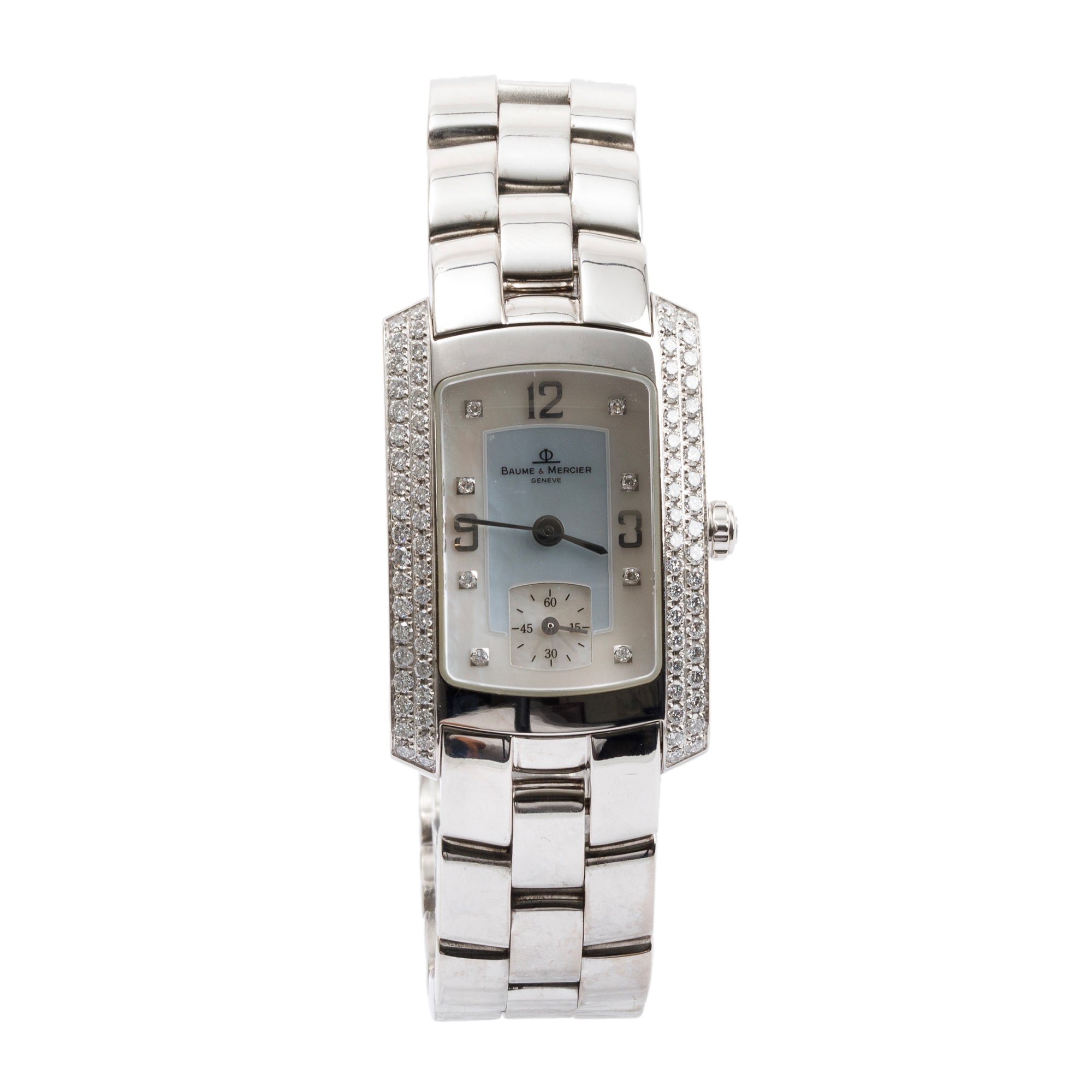 Baume & Mercier 18k White Gold Diamond Bezel & Mother of Pearl Diamond Dial Hampton Milleis Watch