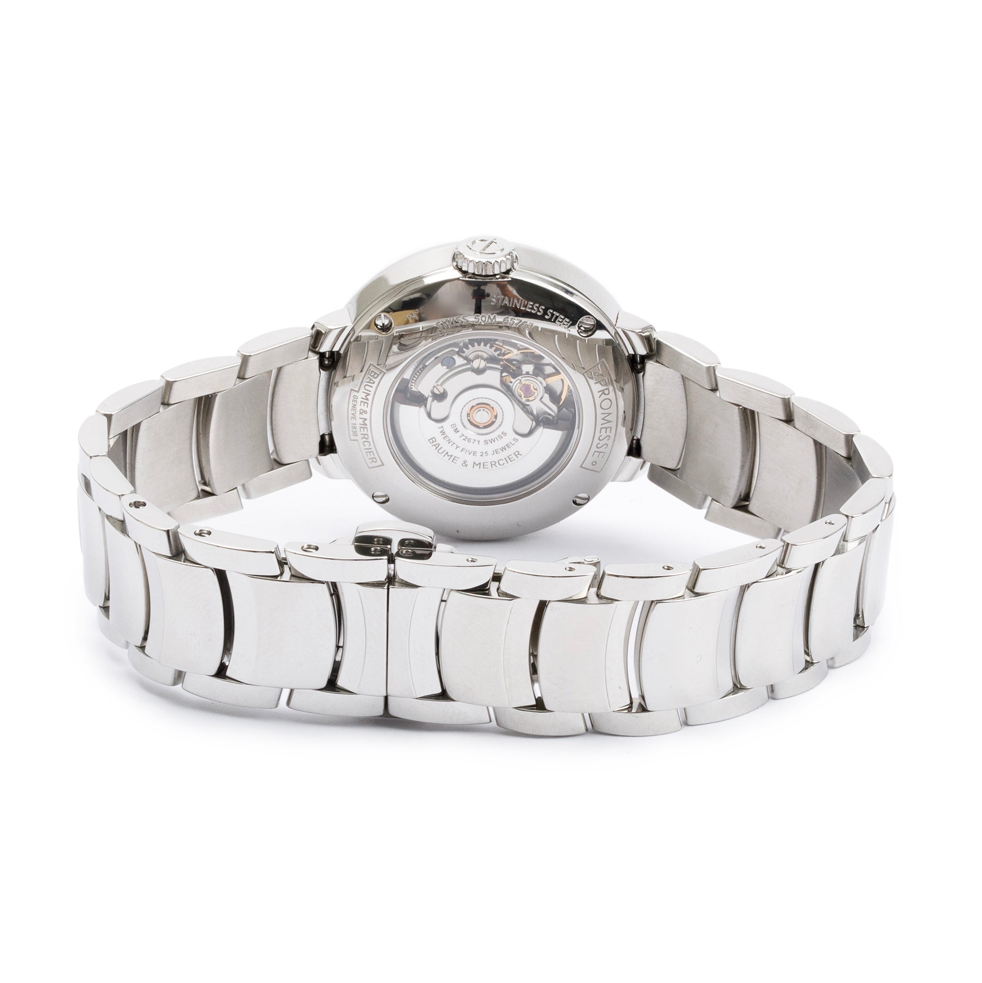 Baume & Mercier Stainless Steel Mother of Pearl Diamond Dial Promesse 30 MM Automatic Watch w/ Box & Papers