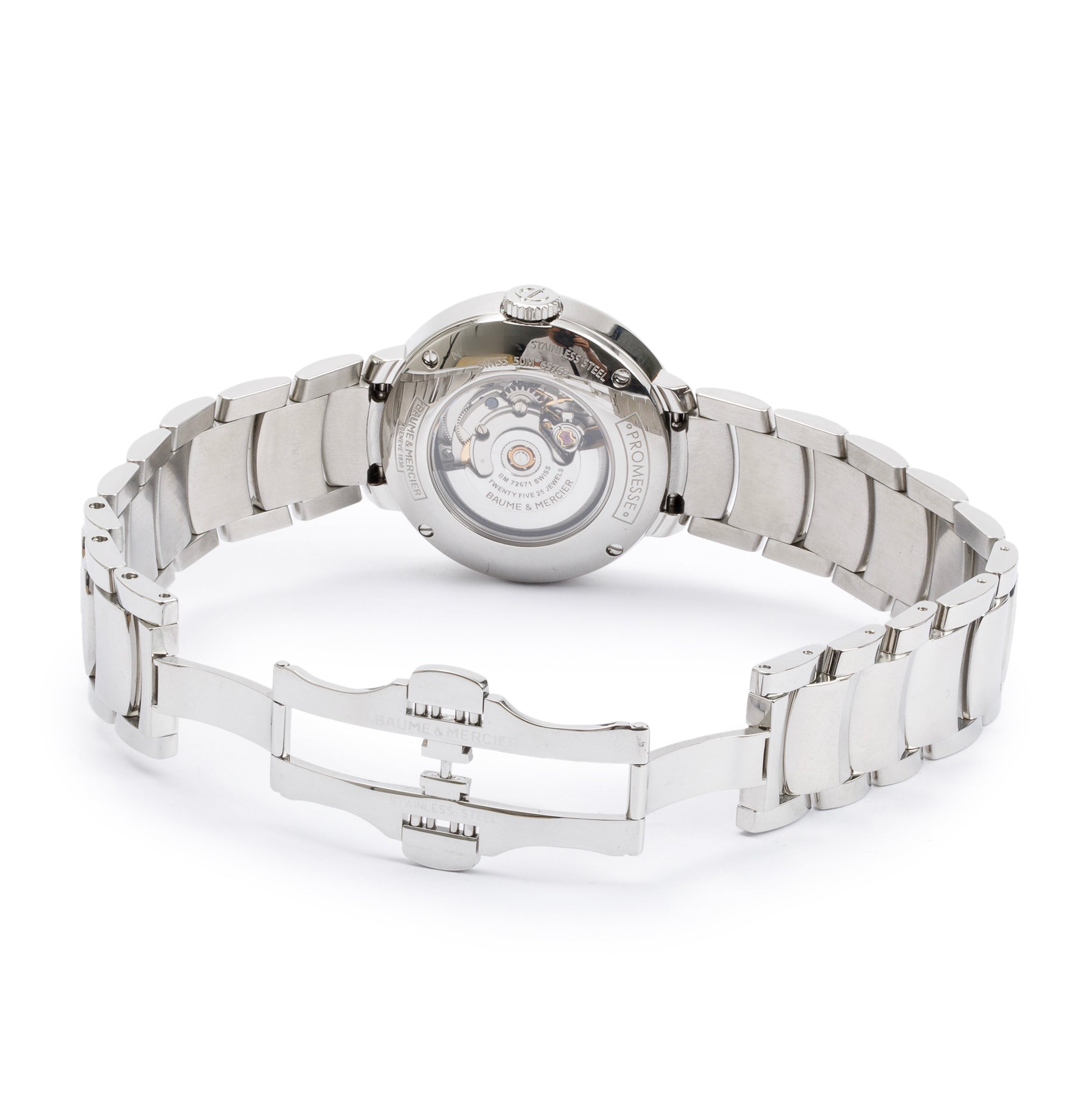 Baume & Mercier Stainless Steel Mother of Pearl Diamond Dial Promesse 30 MM Automatic Watch w/ Box & Papers