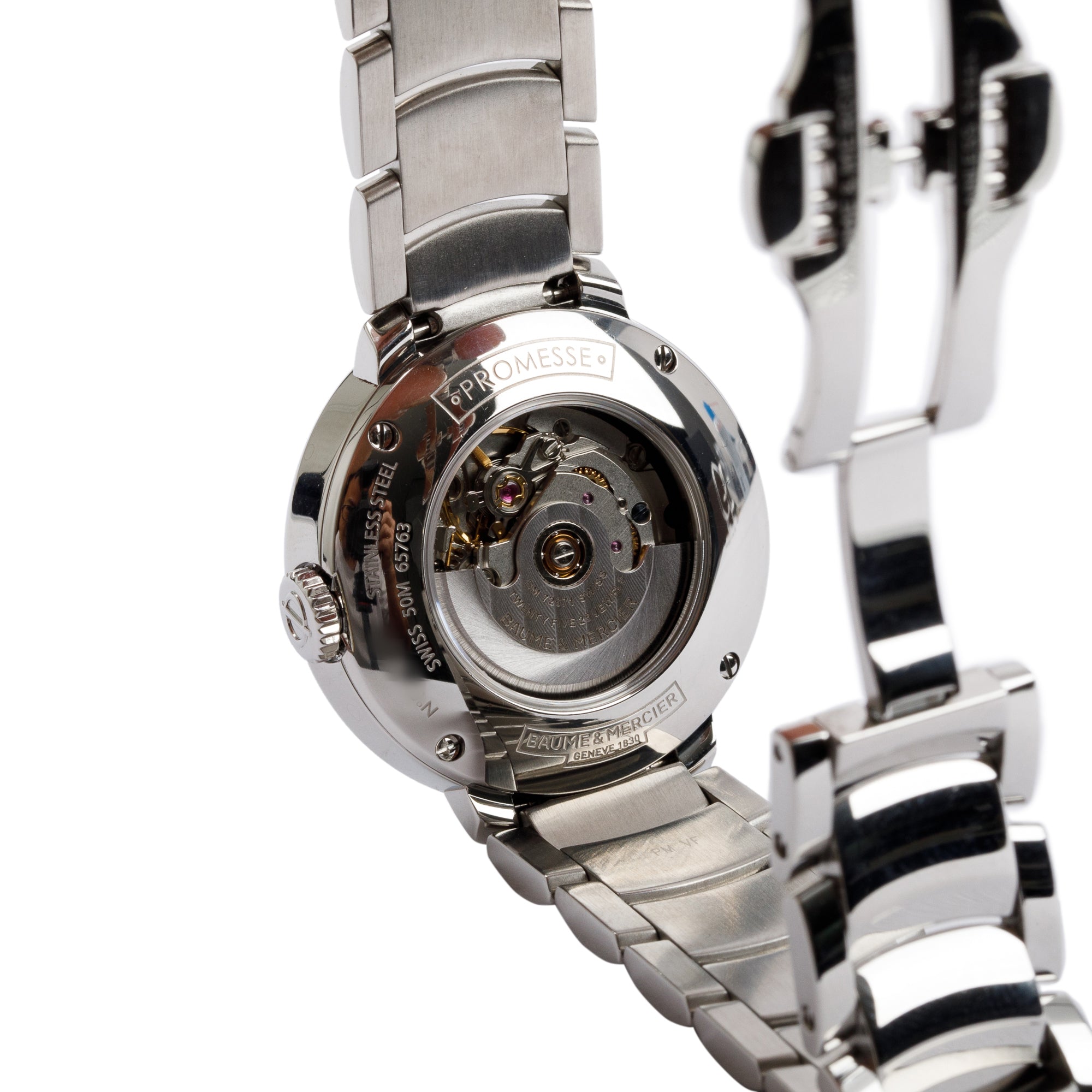 Baume & Mercier Stainless Steel Mother of Pearl Diamond Dial Promesse 30 MM Automatic Watch w/ Box & Papers