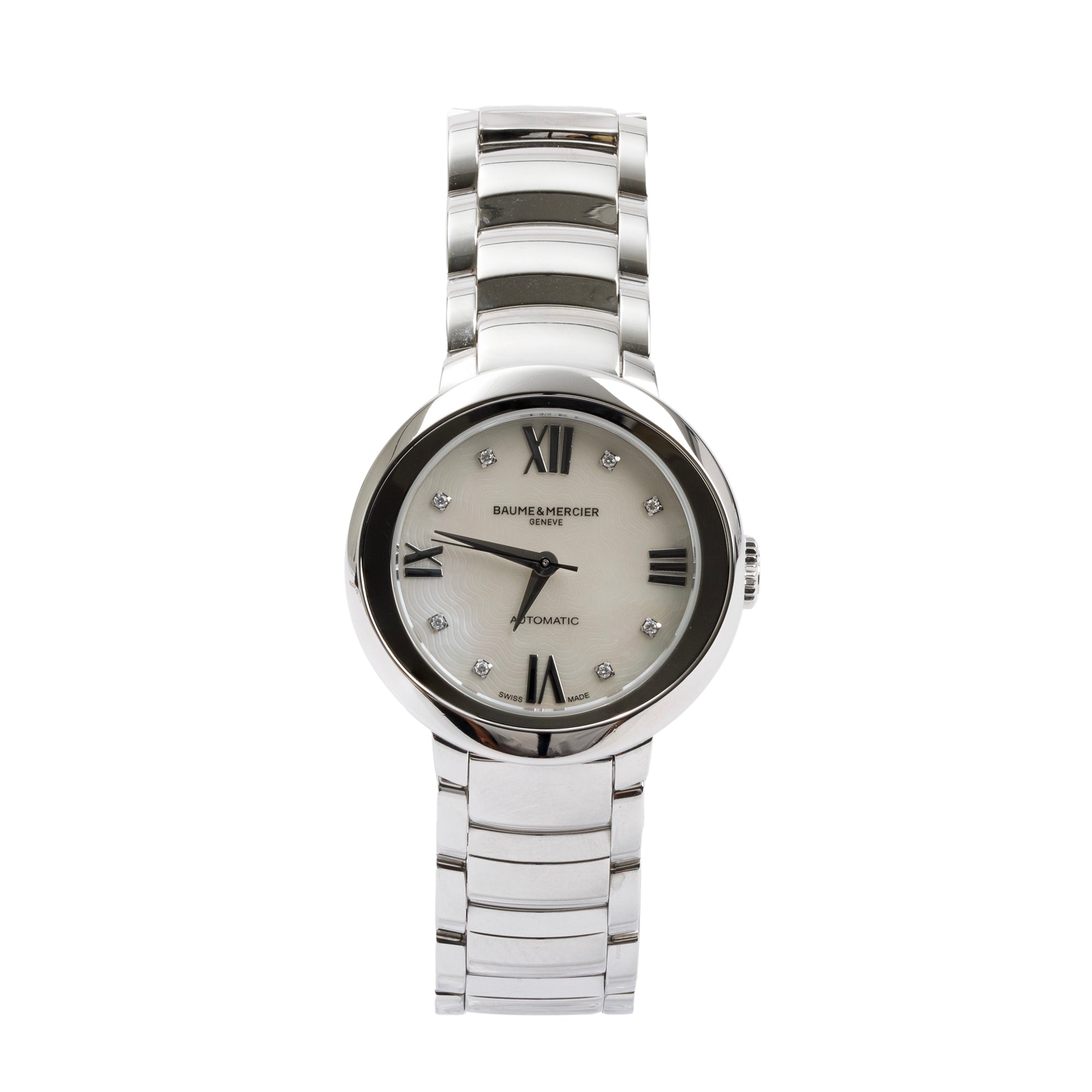 Baume & Mercier Stainless Steel Mother of Pearl Diamond Dial Promesse 30 MM Automatic Watch w/ Box & Papers
