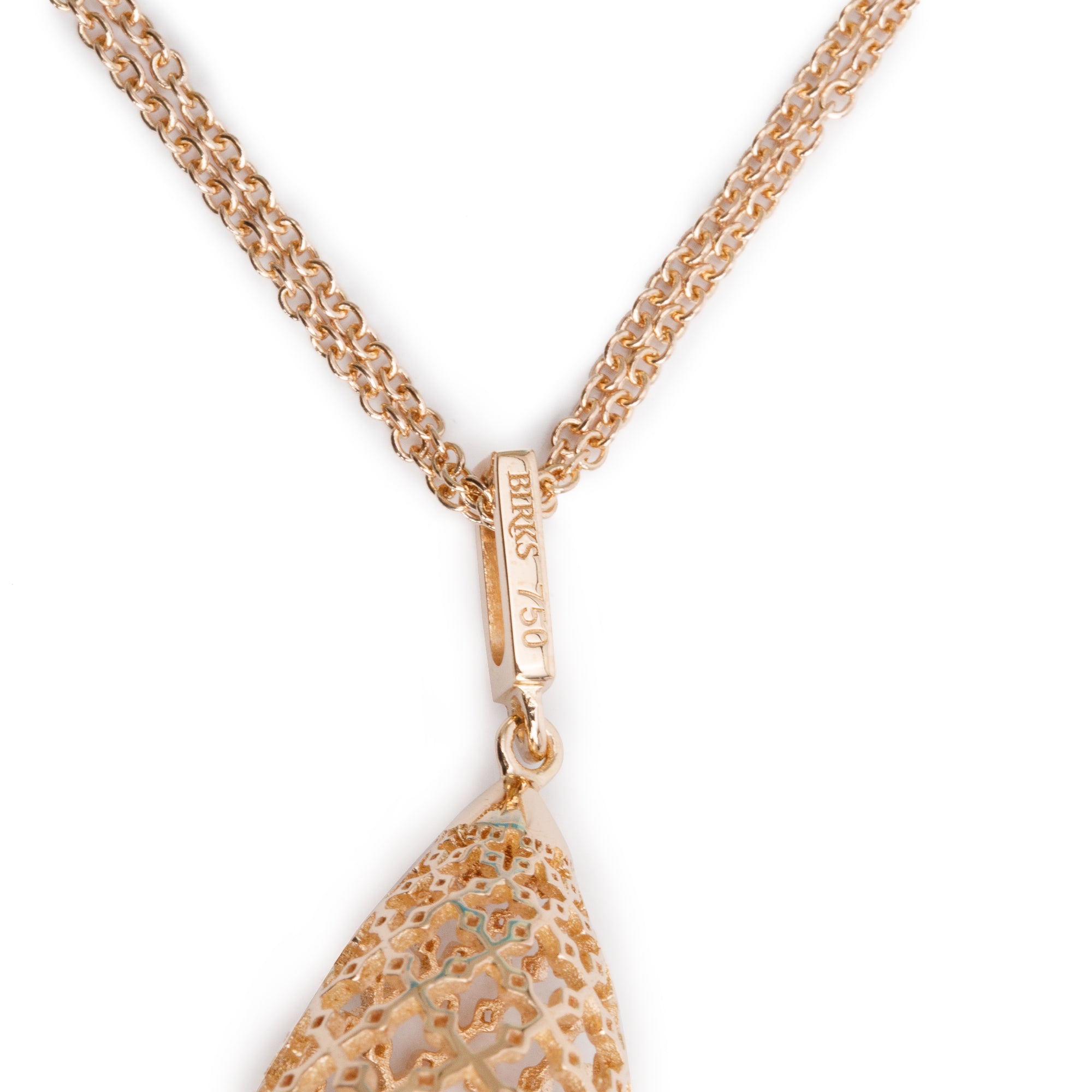 Birks 18k Rose & White Gold Cage Pendant Necklace w/ Box