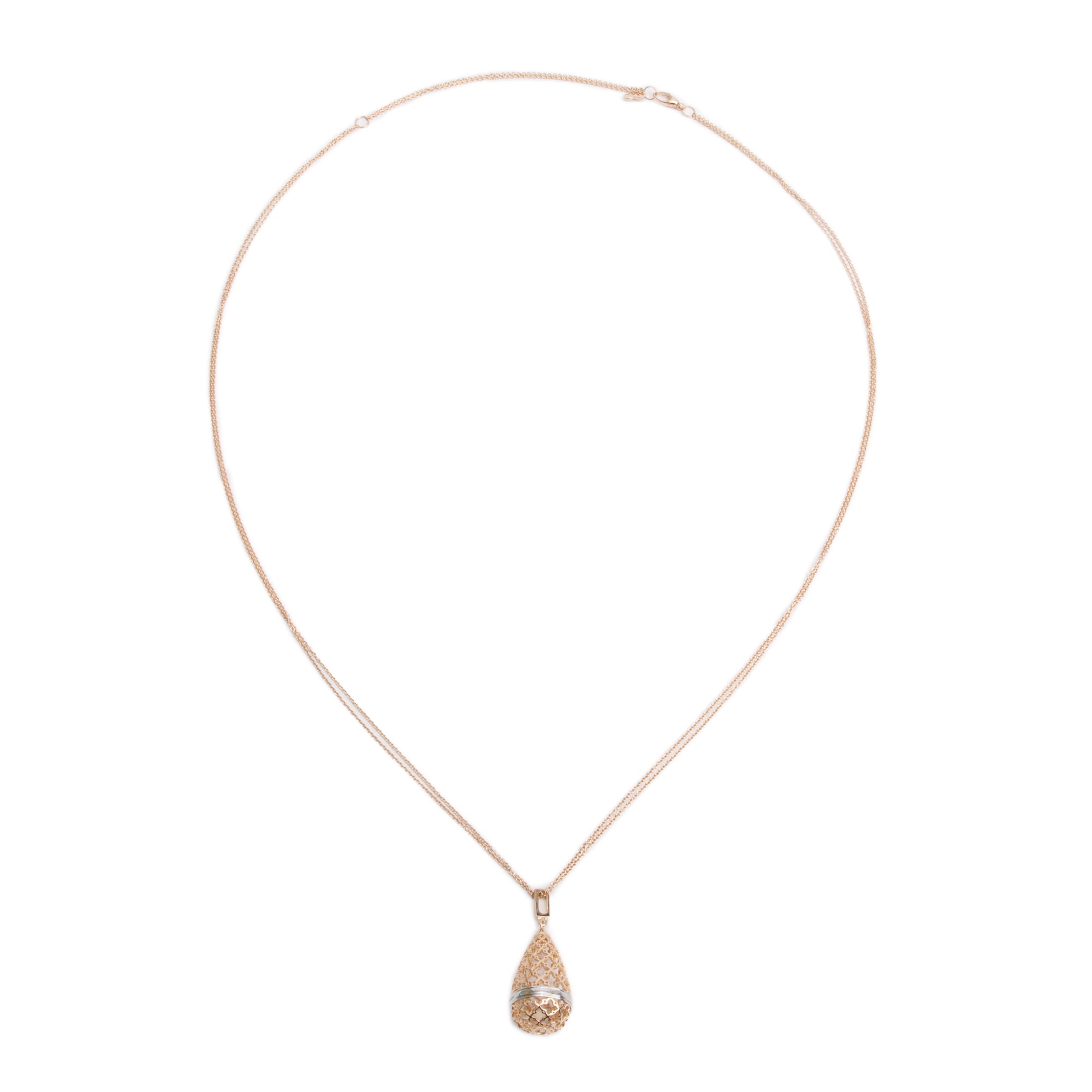 Birks 18k Rose & White Gold Cage Pendant Necklace w/ Box