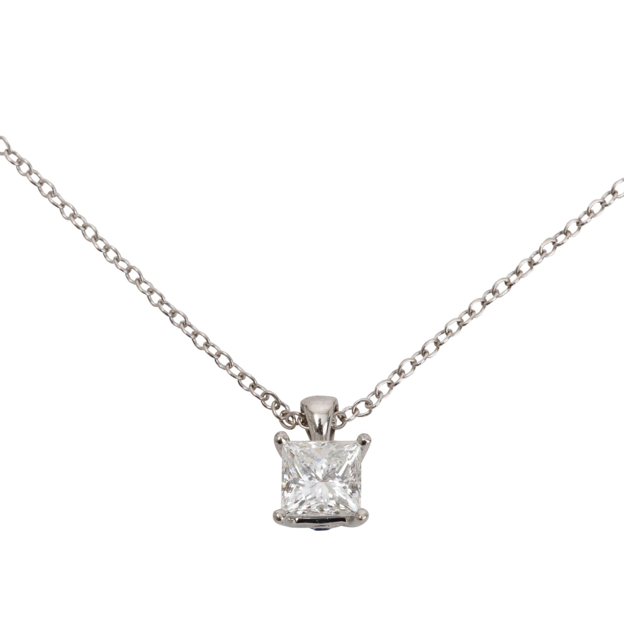 Birks 18k White Gold 0.58 ct. Princess Cut Diamond Pendant Necklace