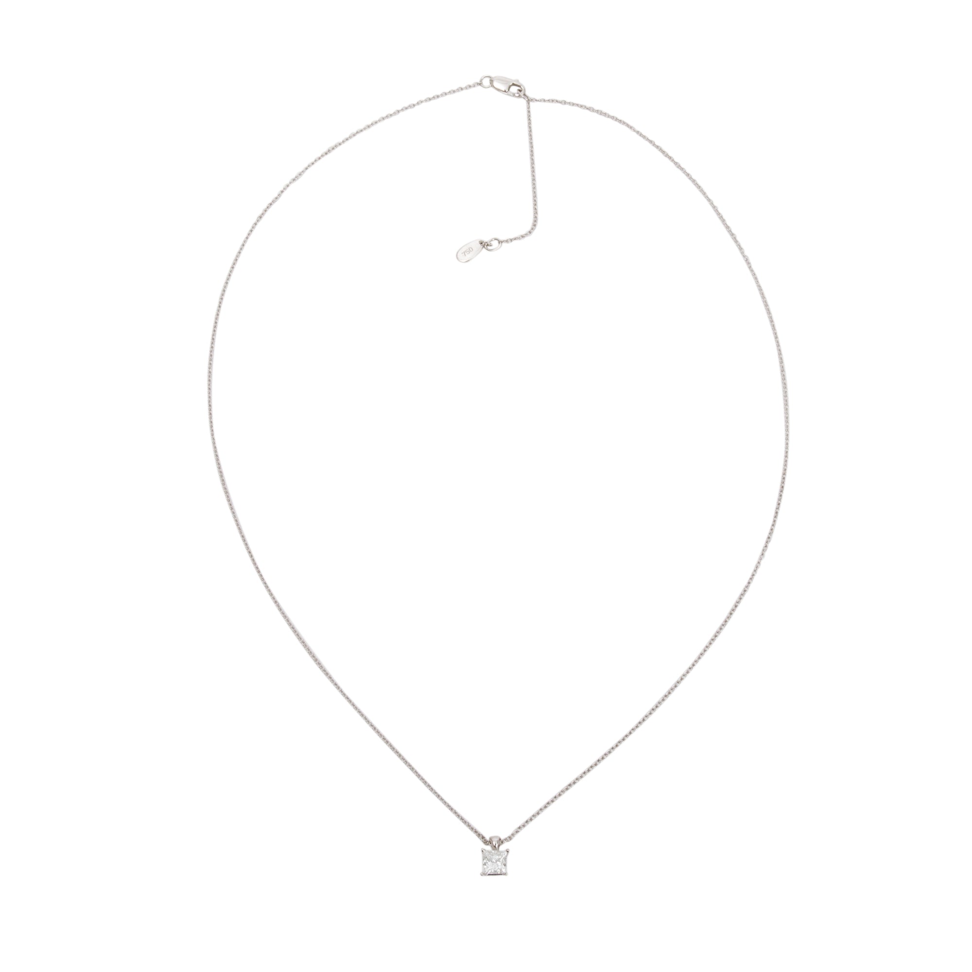 Birks 18k White Gold 0.58 ct. Princess Cut Diamond Pendant Necklace