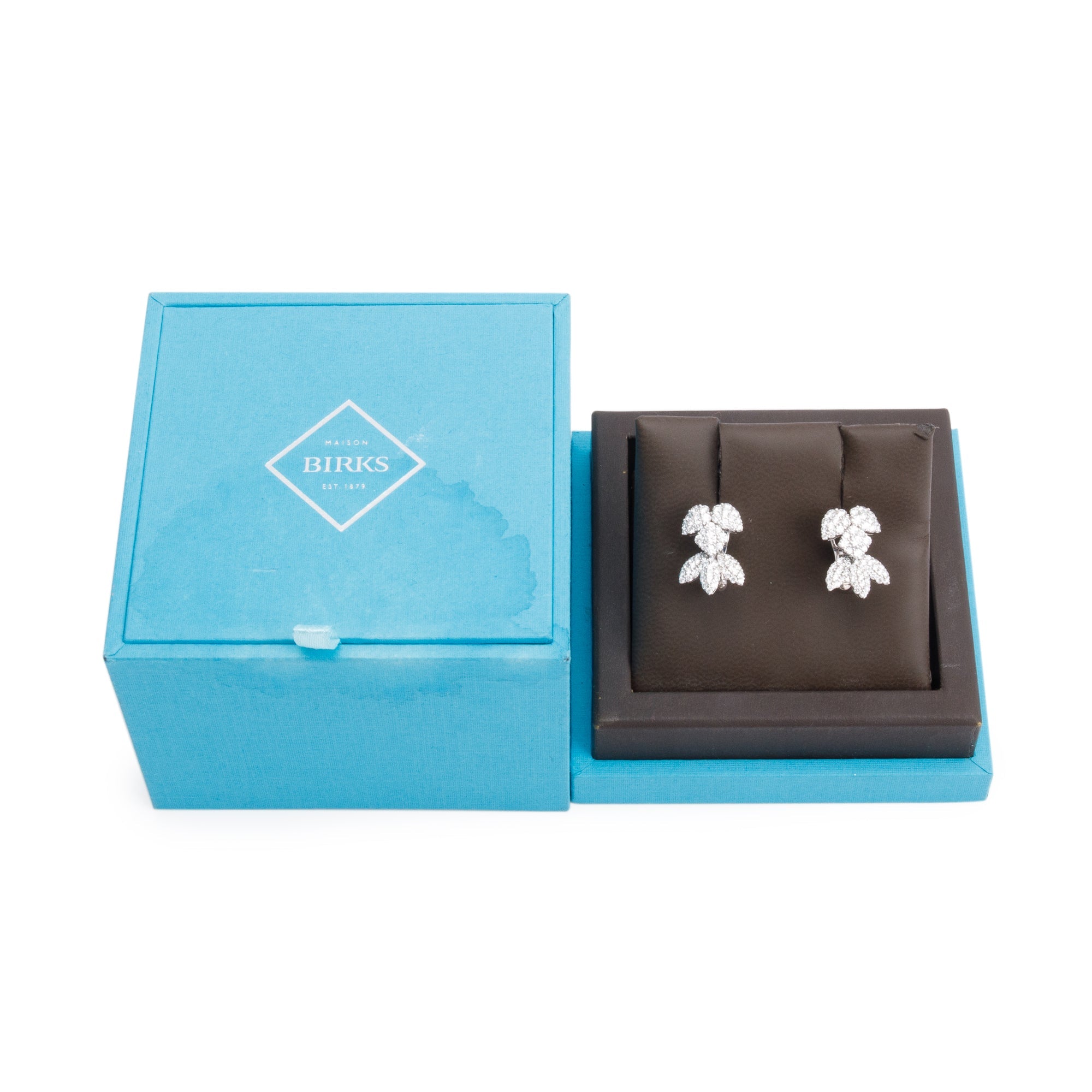 Birks 18k White Gold 2.22 tcw Diamond Cluster Earrings w/ Box