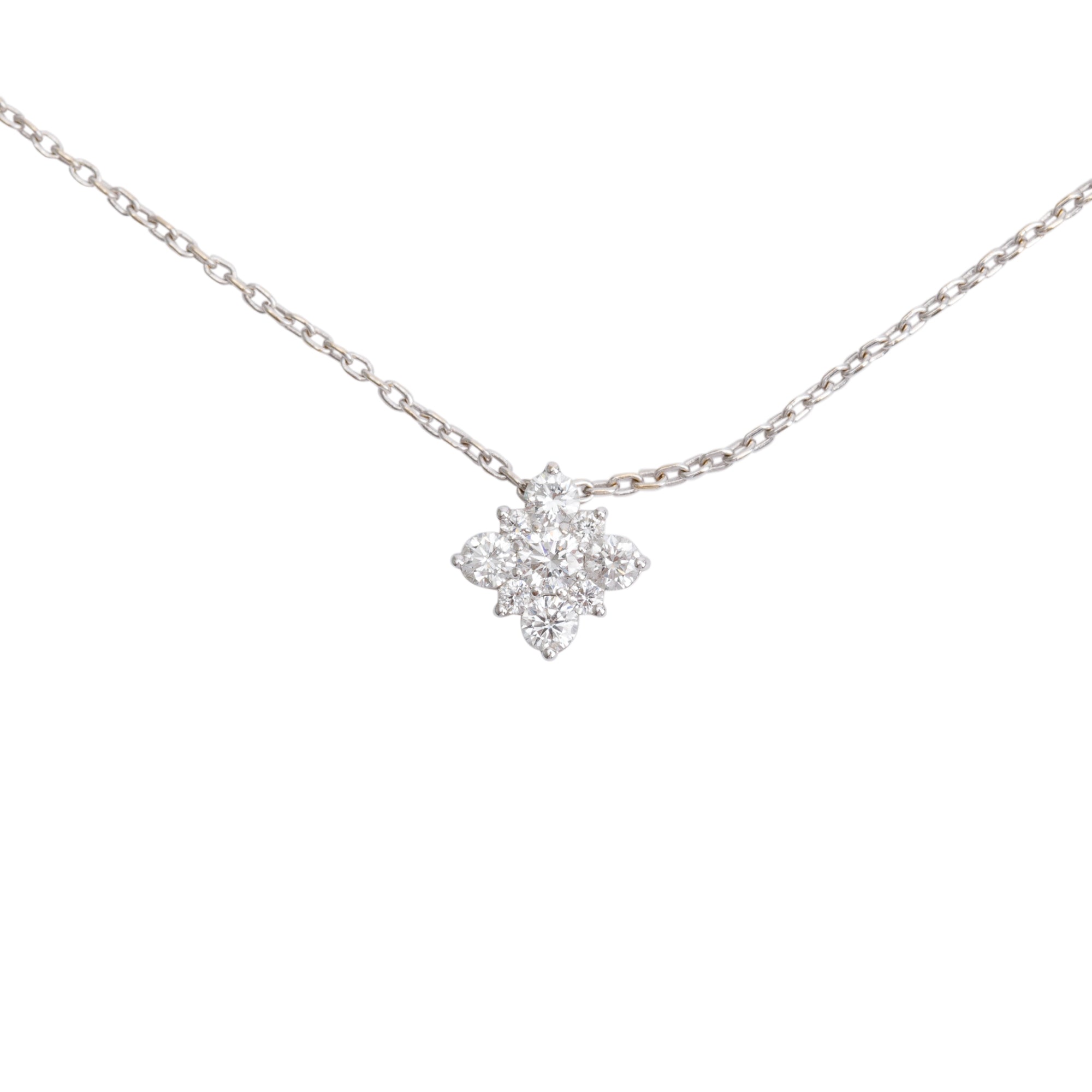 Birks 18k White Gold Cluster Diamond Pendant Necklace w/ Box & Receipt