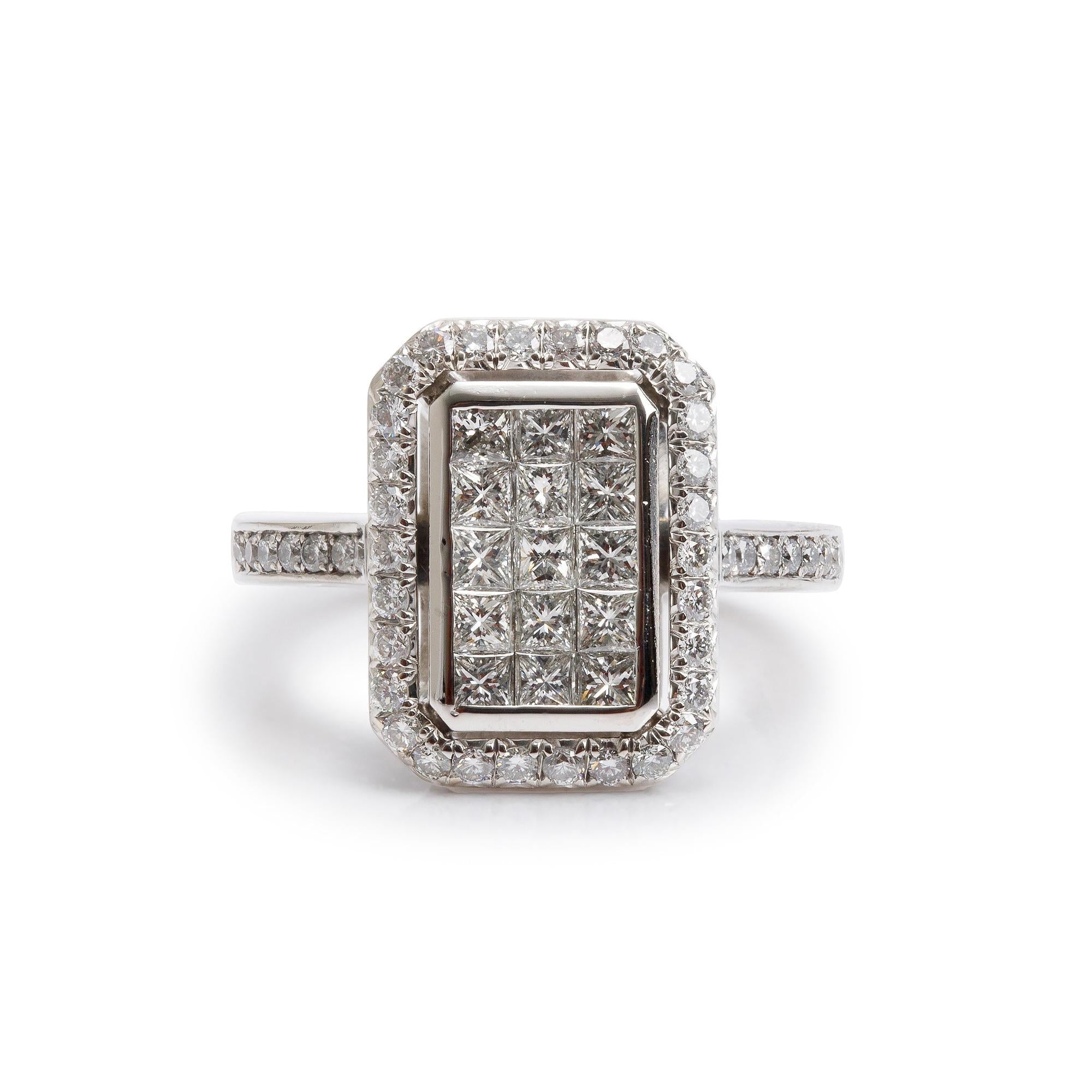 Birks 18k White Gold Princess Cut Diamond Ring, Size 5.5 w/ Box