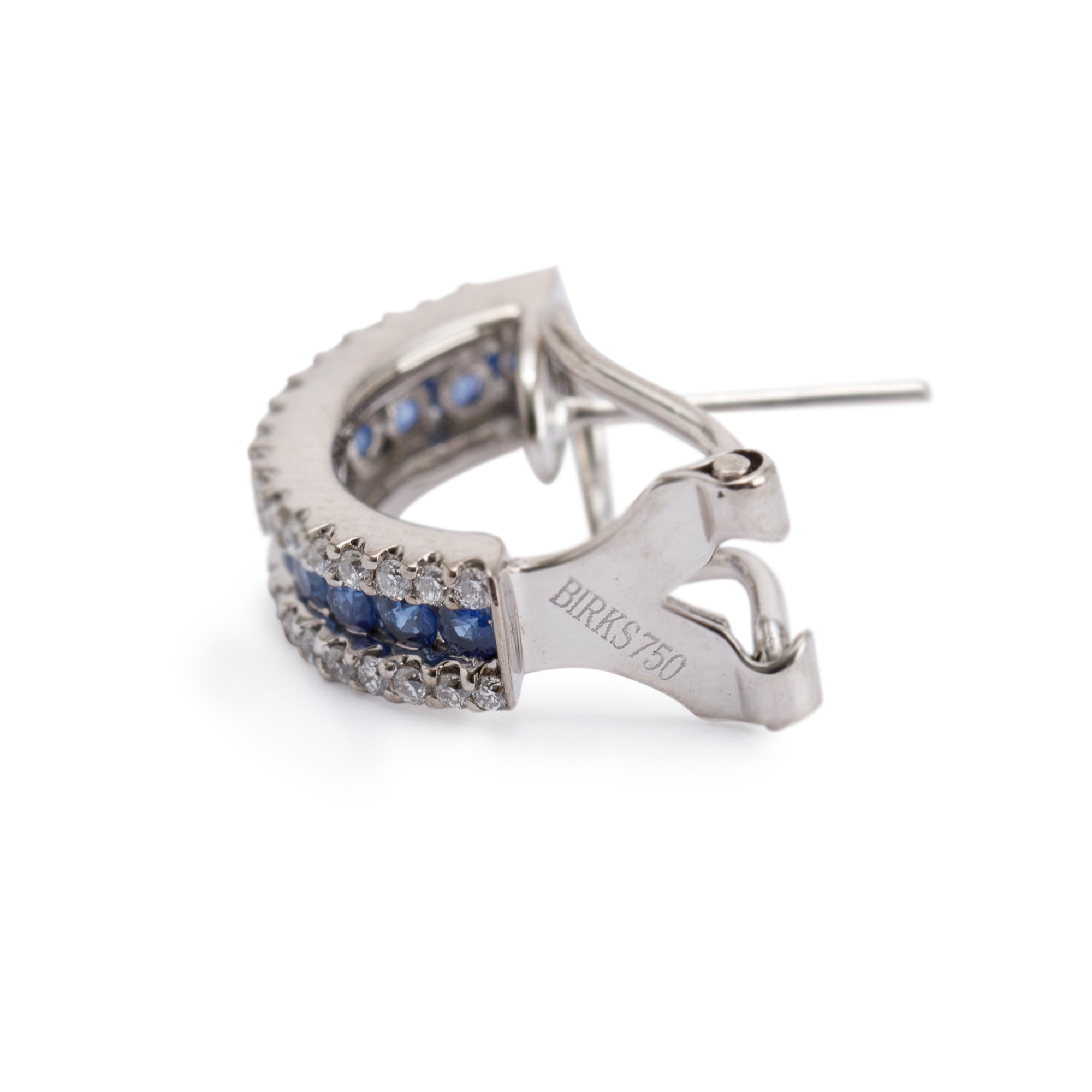 Birks 18k White Gold Sapphire & Diamond Hoop Earrings
