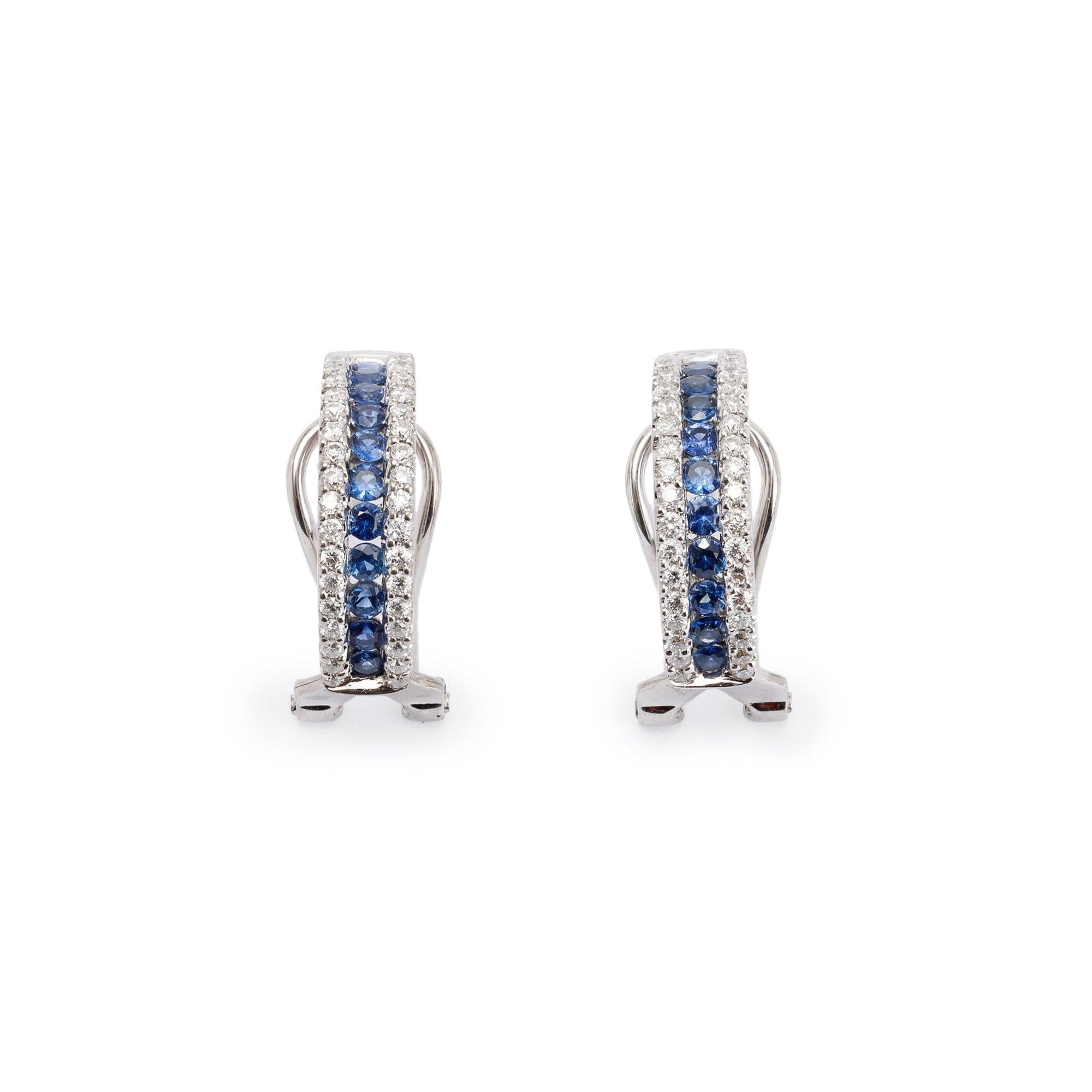 Birks 18k White Gold Sapphire & Diamond Hoop Earrings