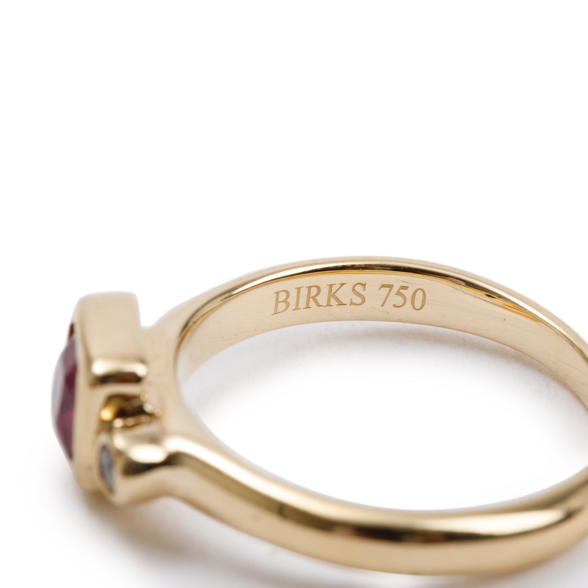 Birks 18k Yellow Gold Pink Tourmaline & Diamond Ring, Size 6.5