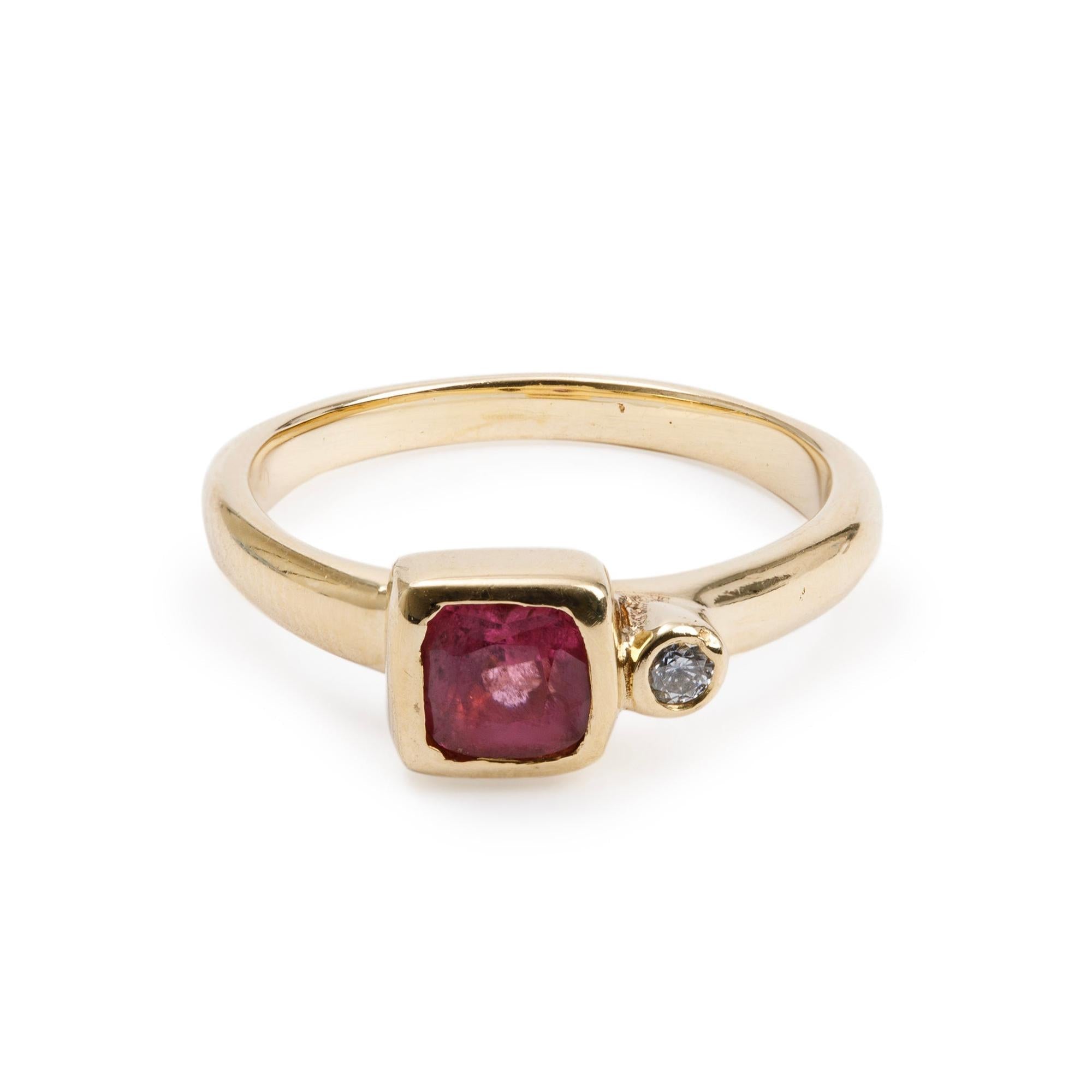 Birks 18k Yellow Gold Pink Tourmaline & Diamond Ring, Size 6.5