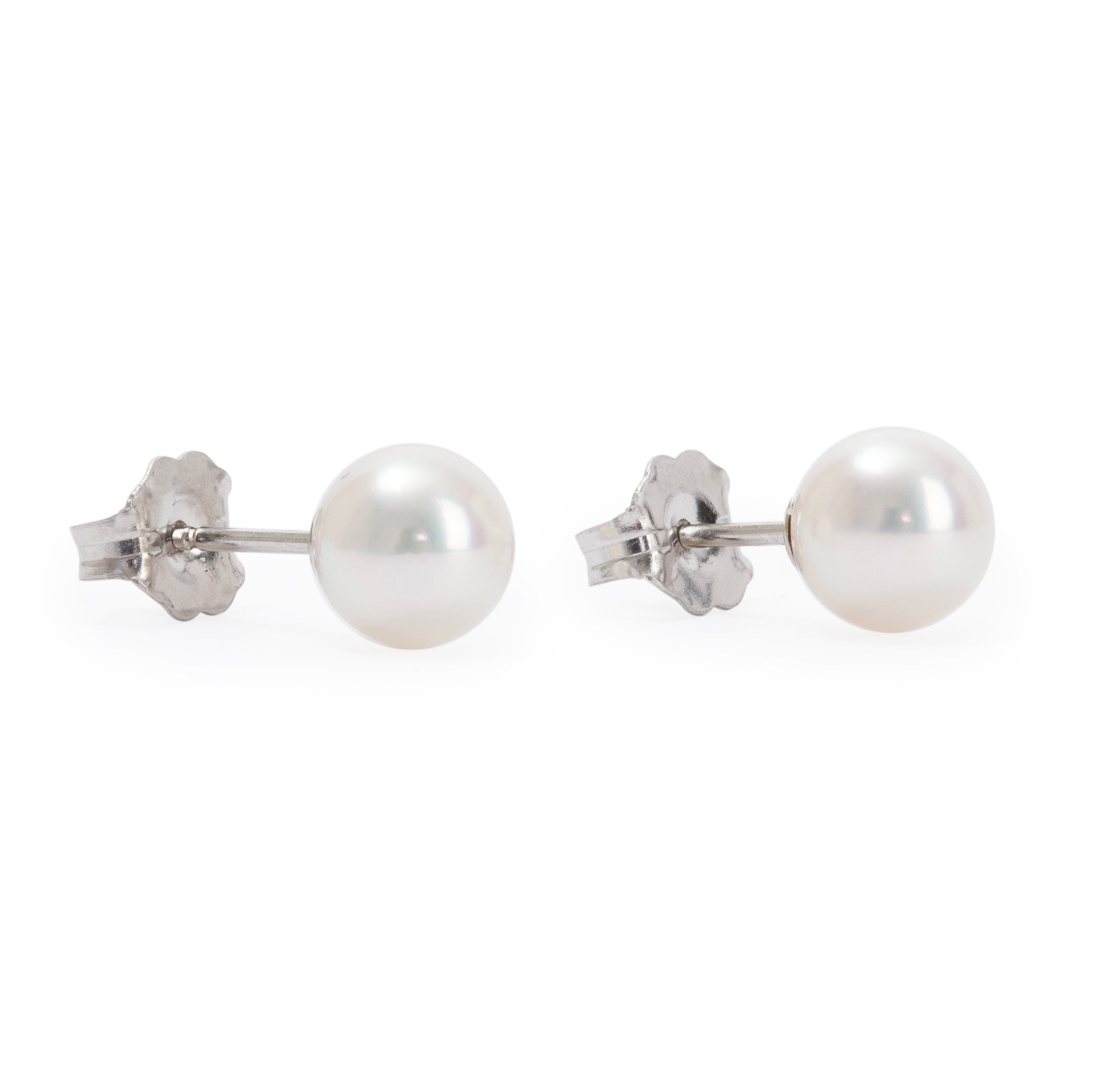 Birks Essential 18k White Gold 5.5-6 MM Akoya Pearl Stud Earrings w/ Box