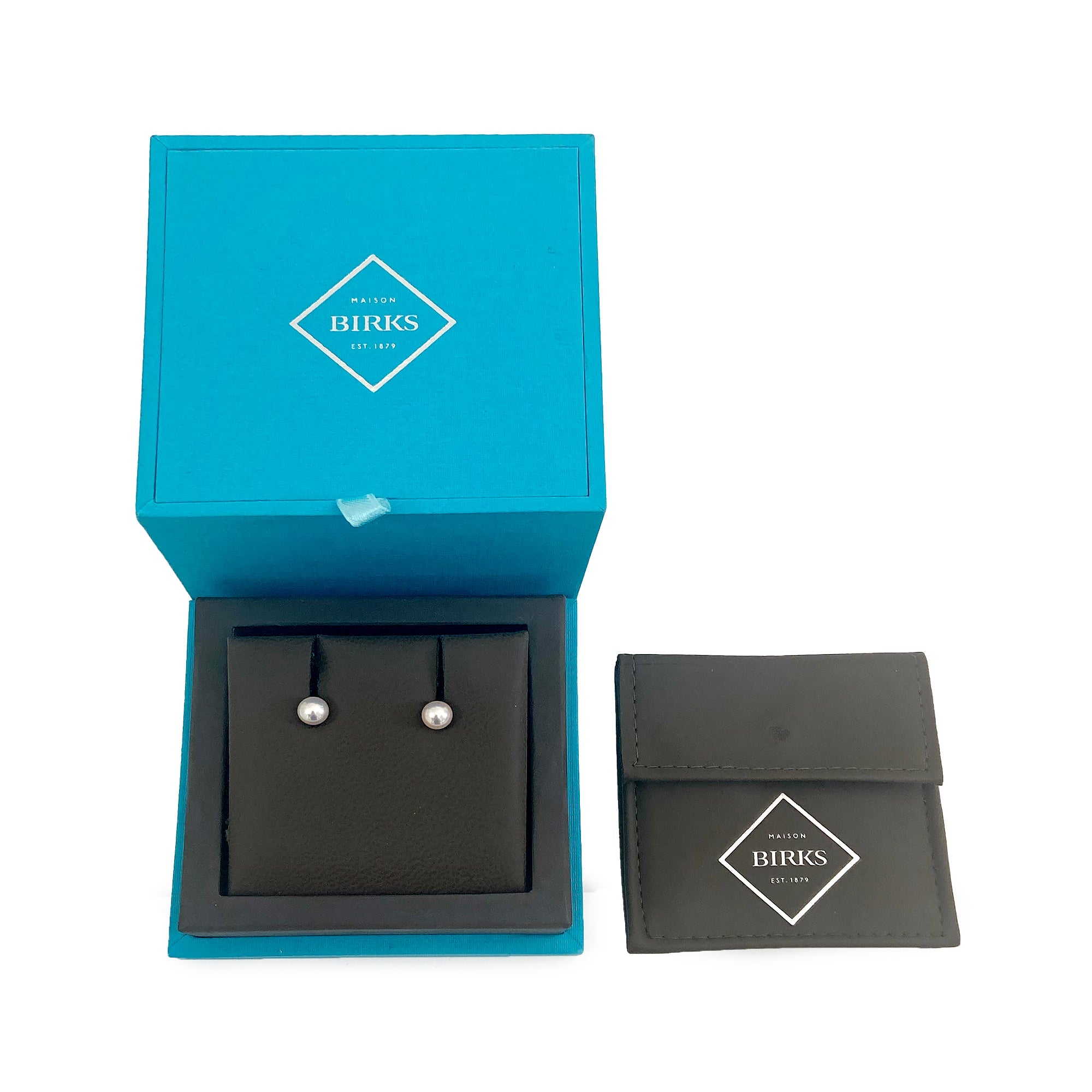 Birks Essential 18k White Gold 5.5-6 MM Akoya Pearl Stud Earrings w/ Box