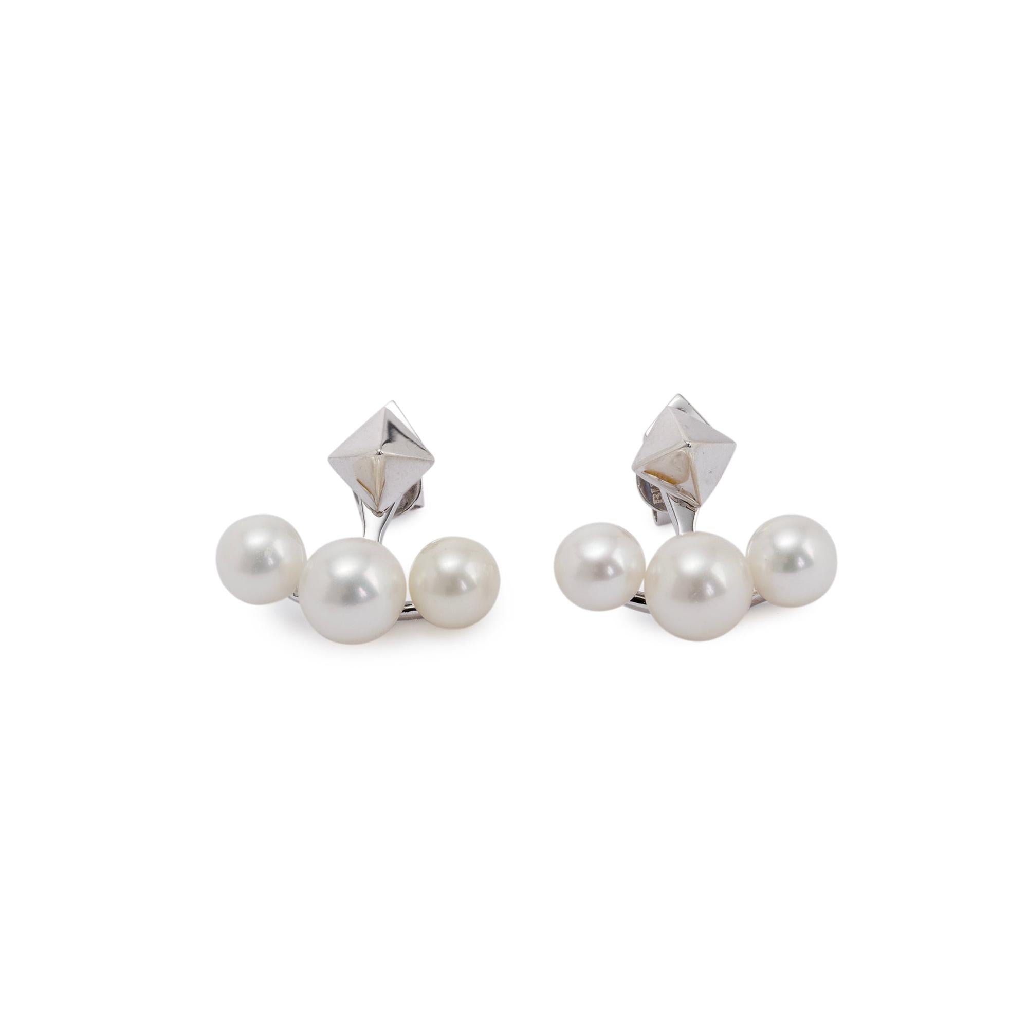 Birks Sterling Silver Rock & Pearl Stud & Pearl Jacket Earrings