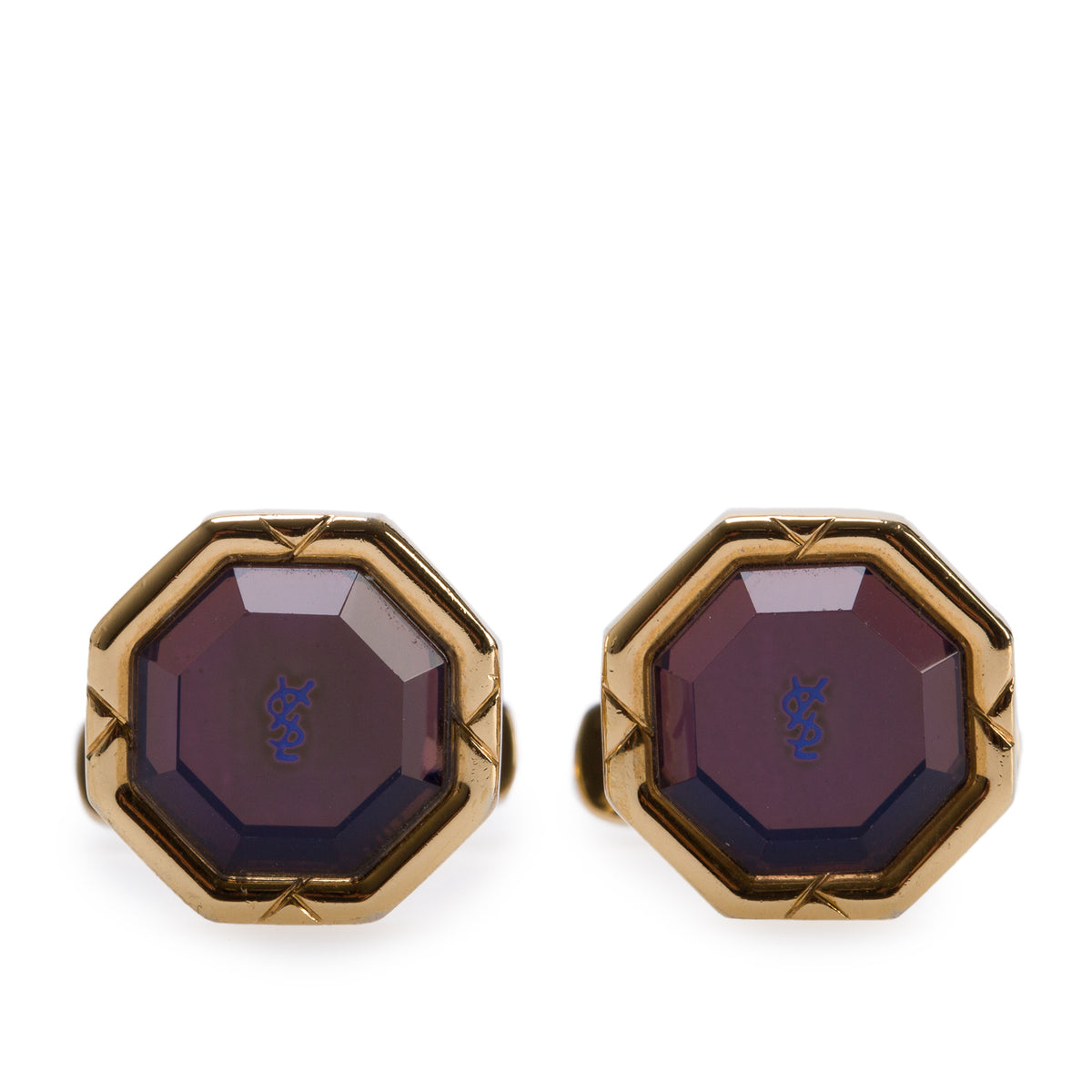 Saint Laurent Gold-Plated & Purple Crystal Logo Cufflinks
