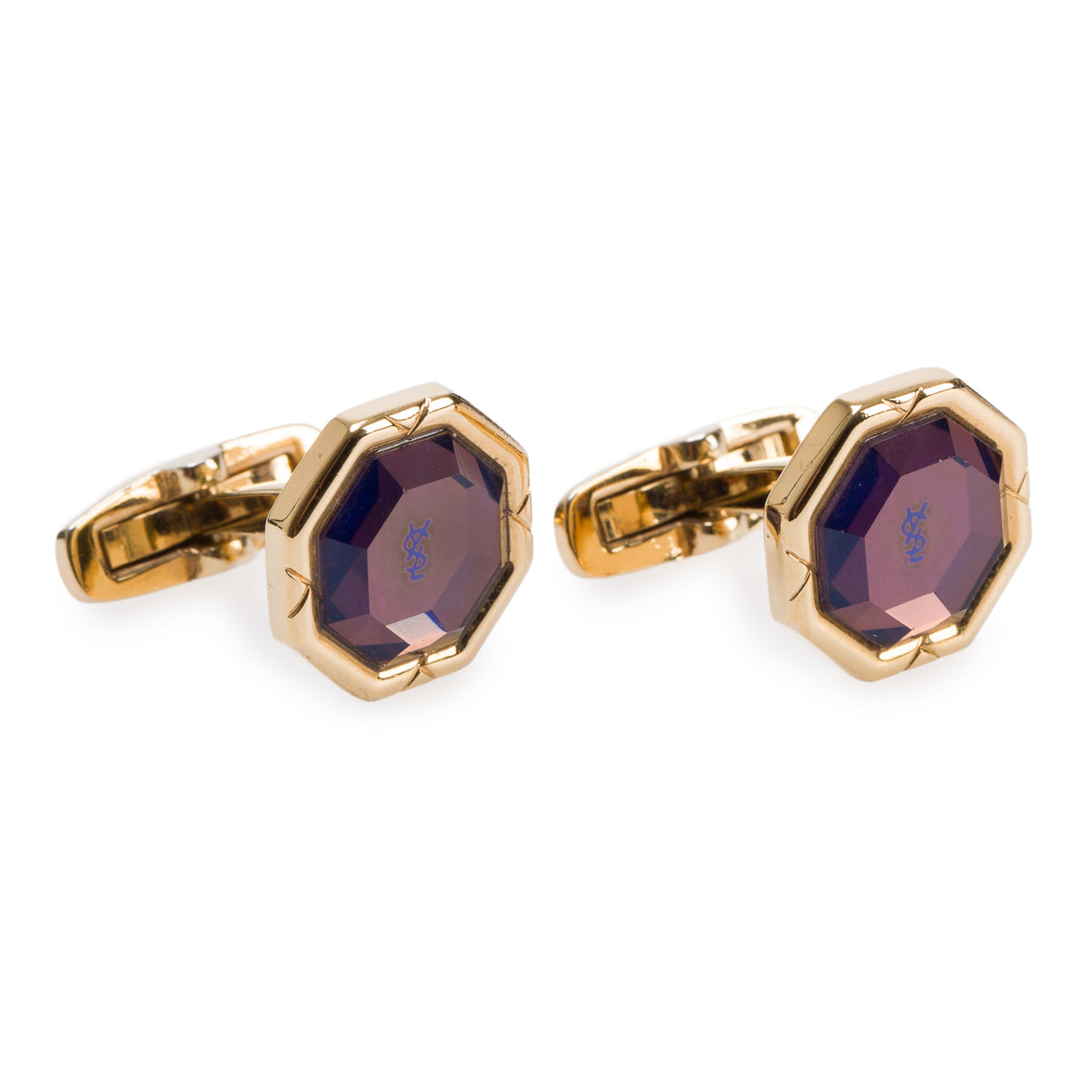 Saint Laurent Gold-Plated & Purple Crystal Logo Cufflinks