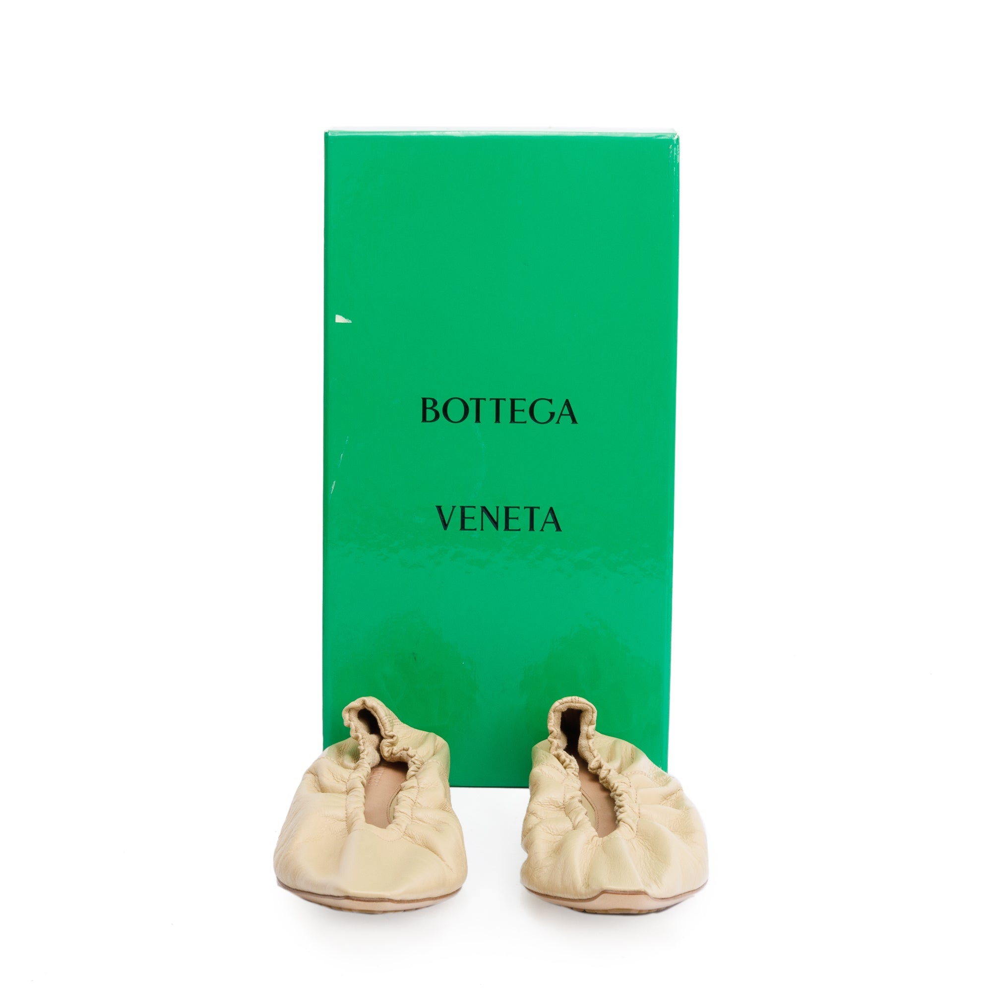 Bottega Veneta Beige Crush Nappa Leather Ballerina Flats, Size 38 w/ Box