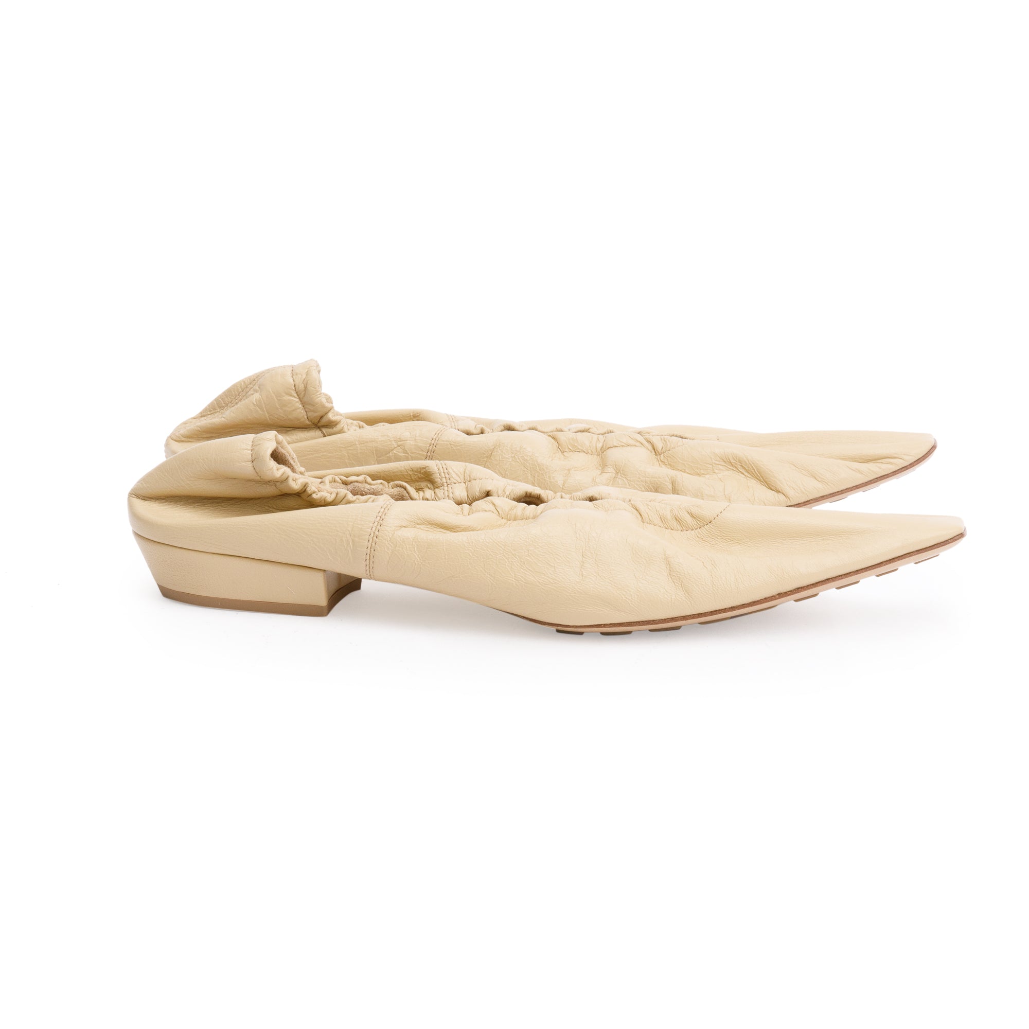 Bottega Veneta Beige Crush Nappa Leather Ballerina Flats, Size 38 w/ Box