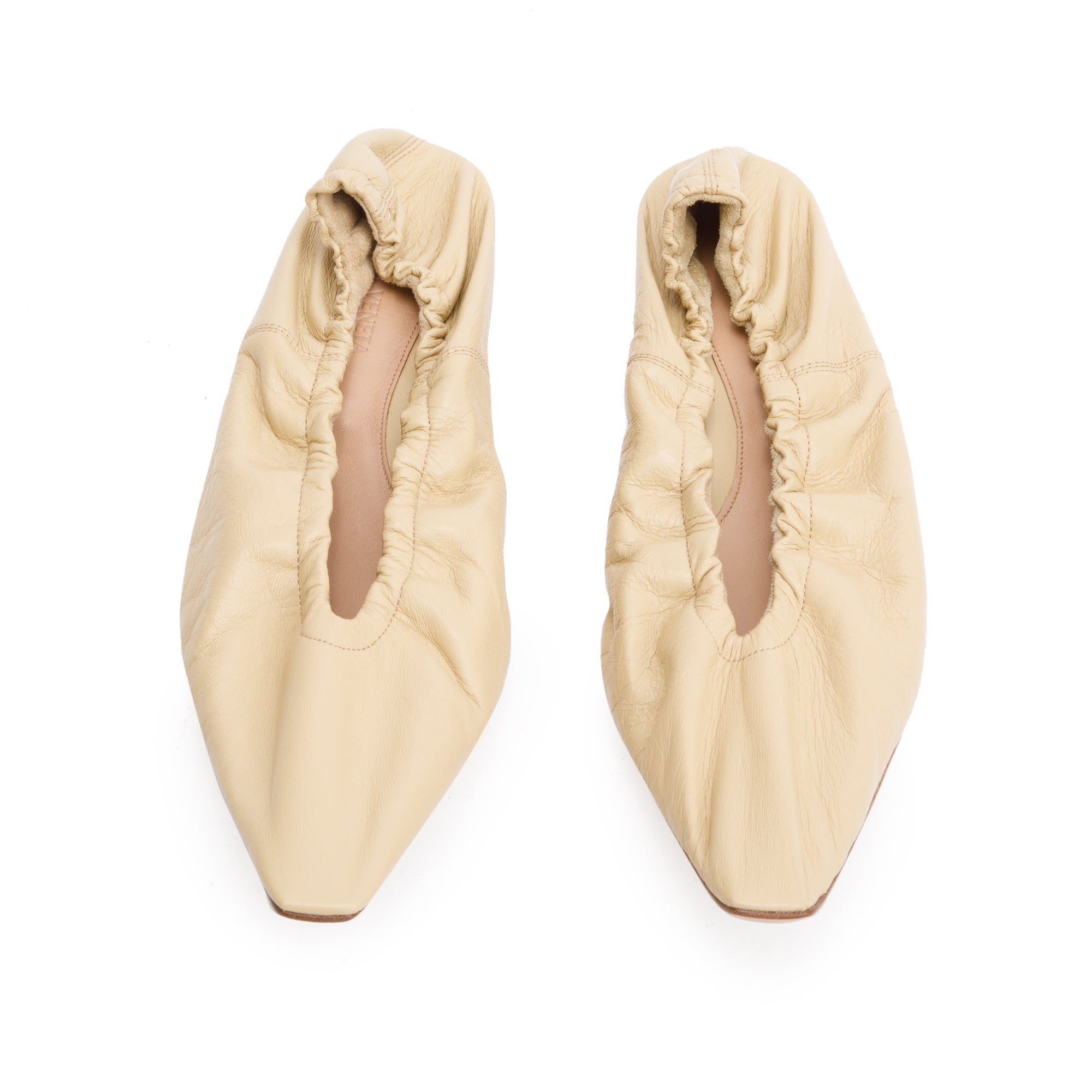 Bottega Veneta Beige Crush Nappa Leather Ballerina Flats, Size 38 w/ Box