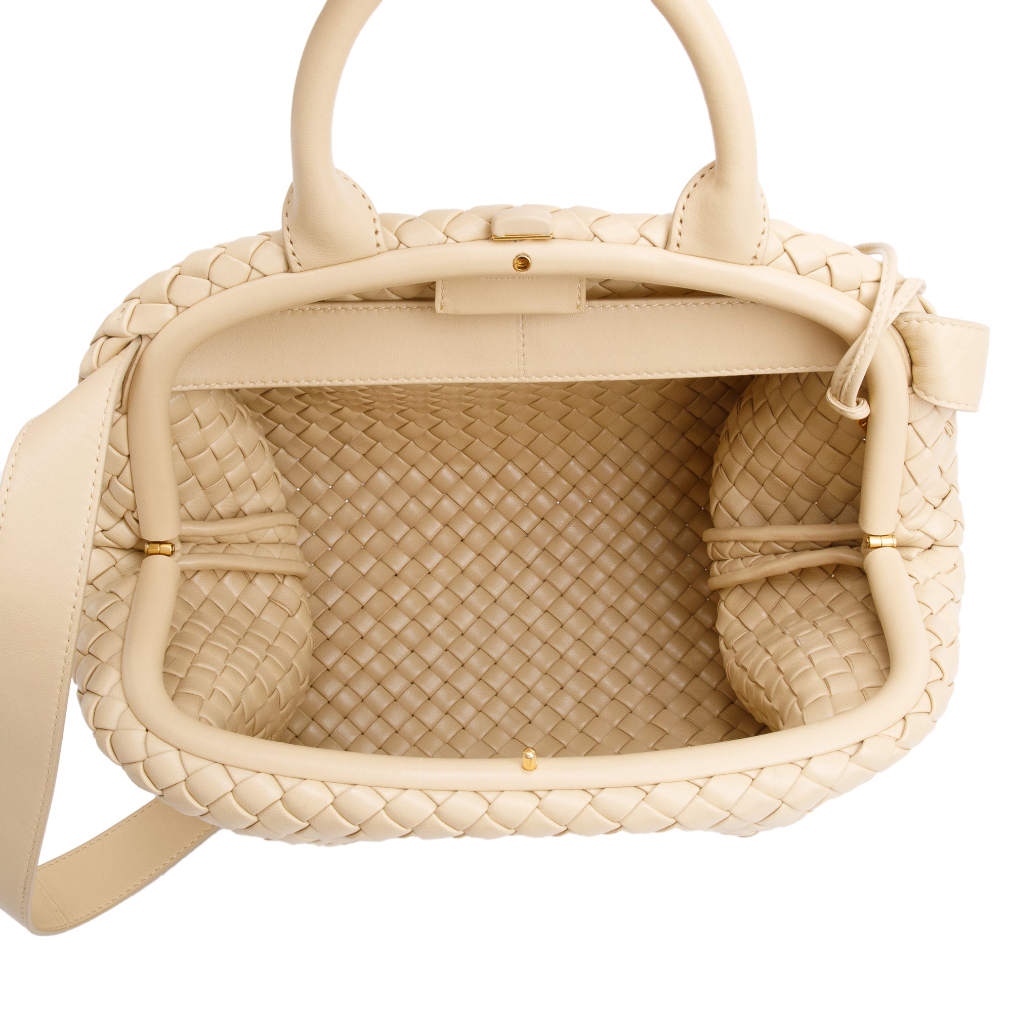 Bottega Veneta Beige Intrecciato Weave Padded Medium The Handle Bag w/ Pouch