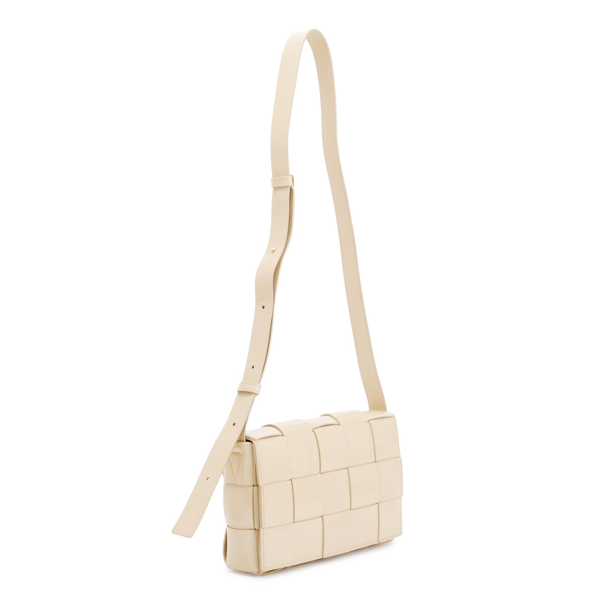Bottega Veneta Beige Patent Leather Intrecciato Cassette Bag