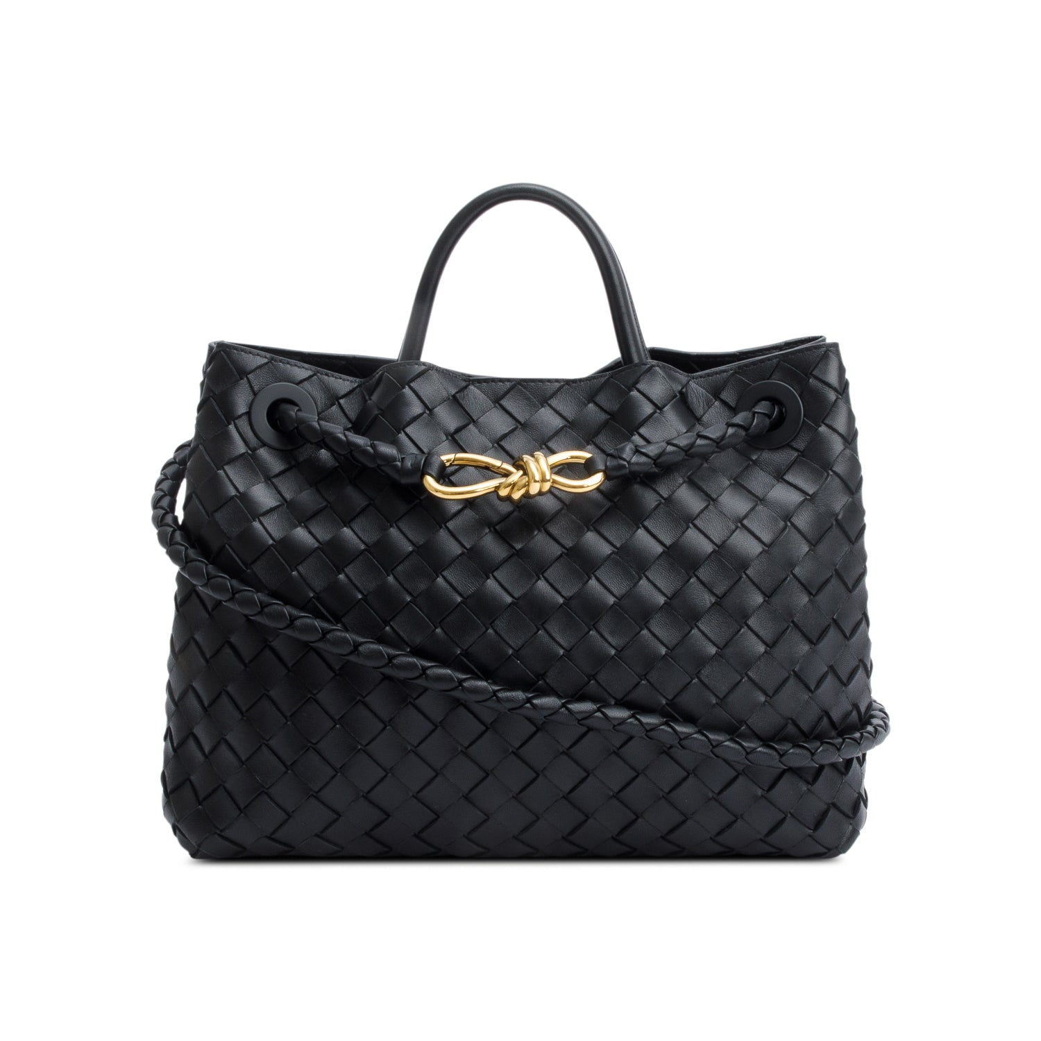 Bottega Veneta Black Intrecciato Leather Medium Andiamo Bag