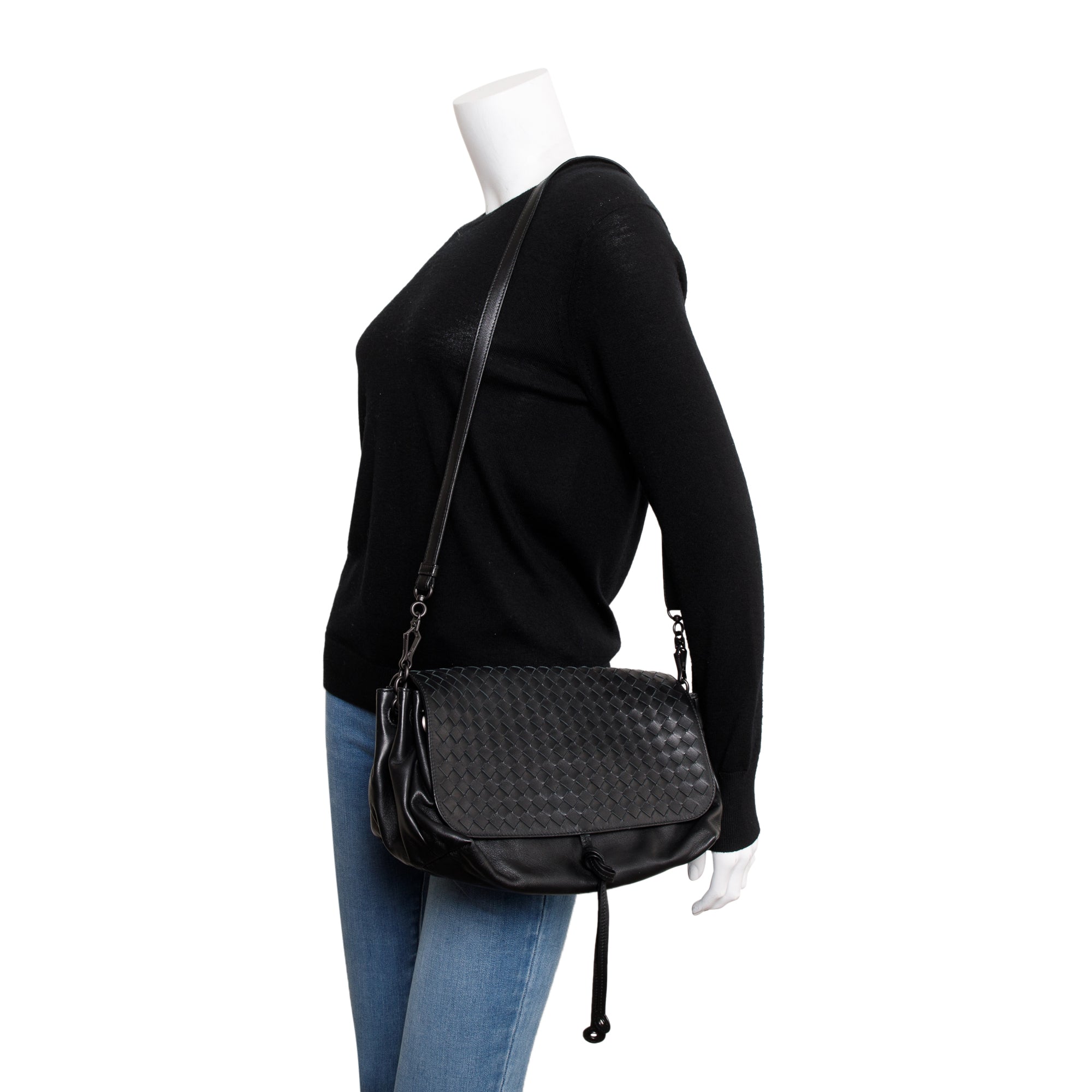 Bottega Veneta Black Intrecciato Nappa Leather Medium Crossbody Bag