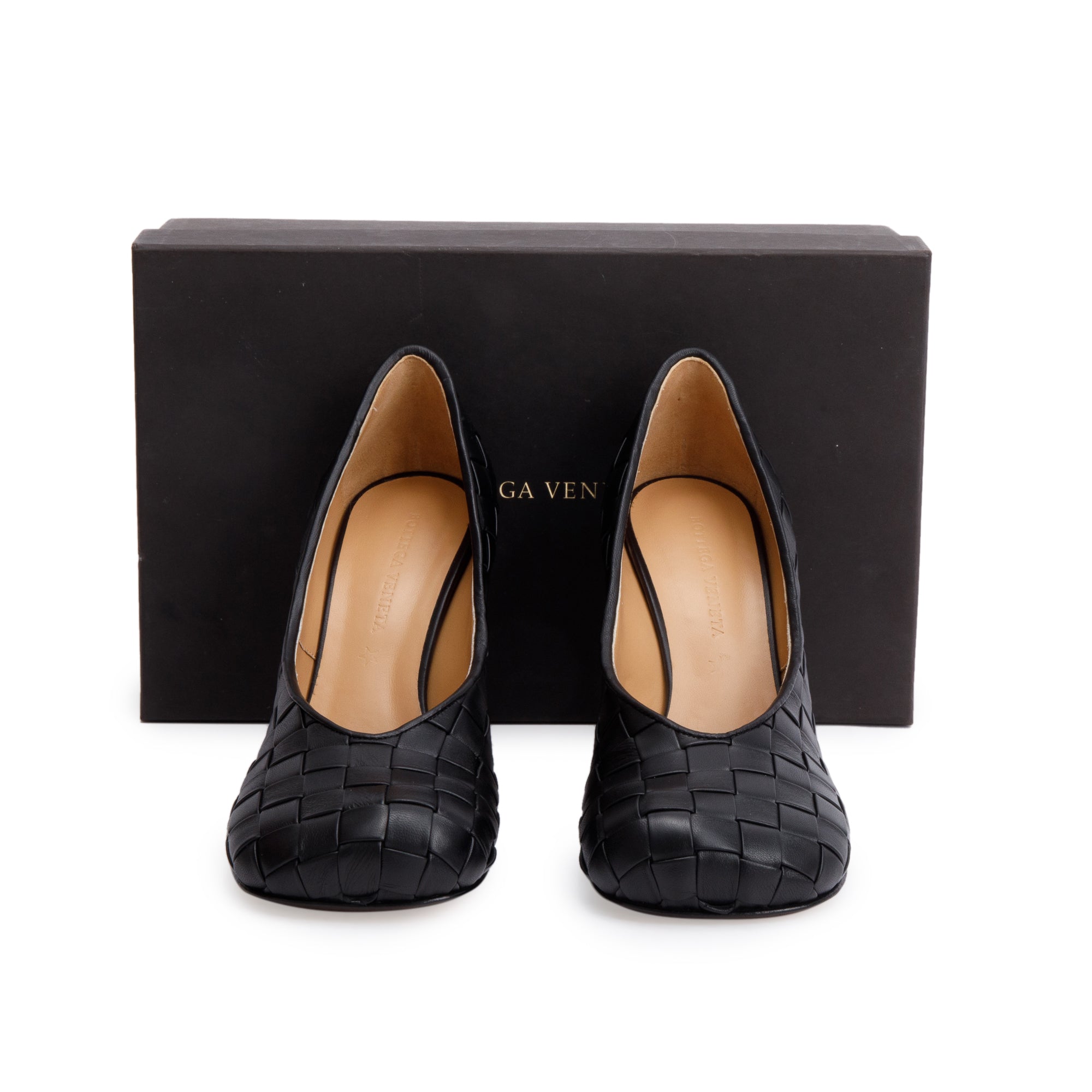 Bottega Veneta Black Intrecciato Nappa Leather Scarpa Tess Pumps, Size 38 w/ Box
