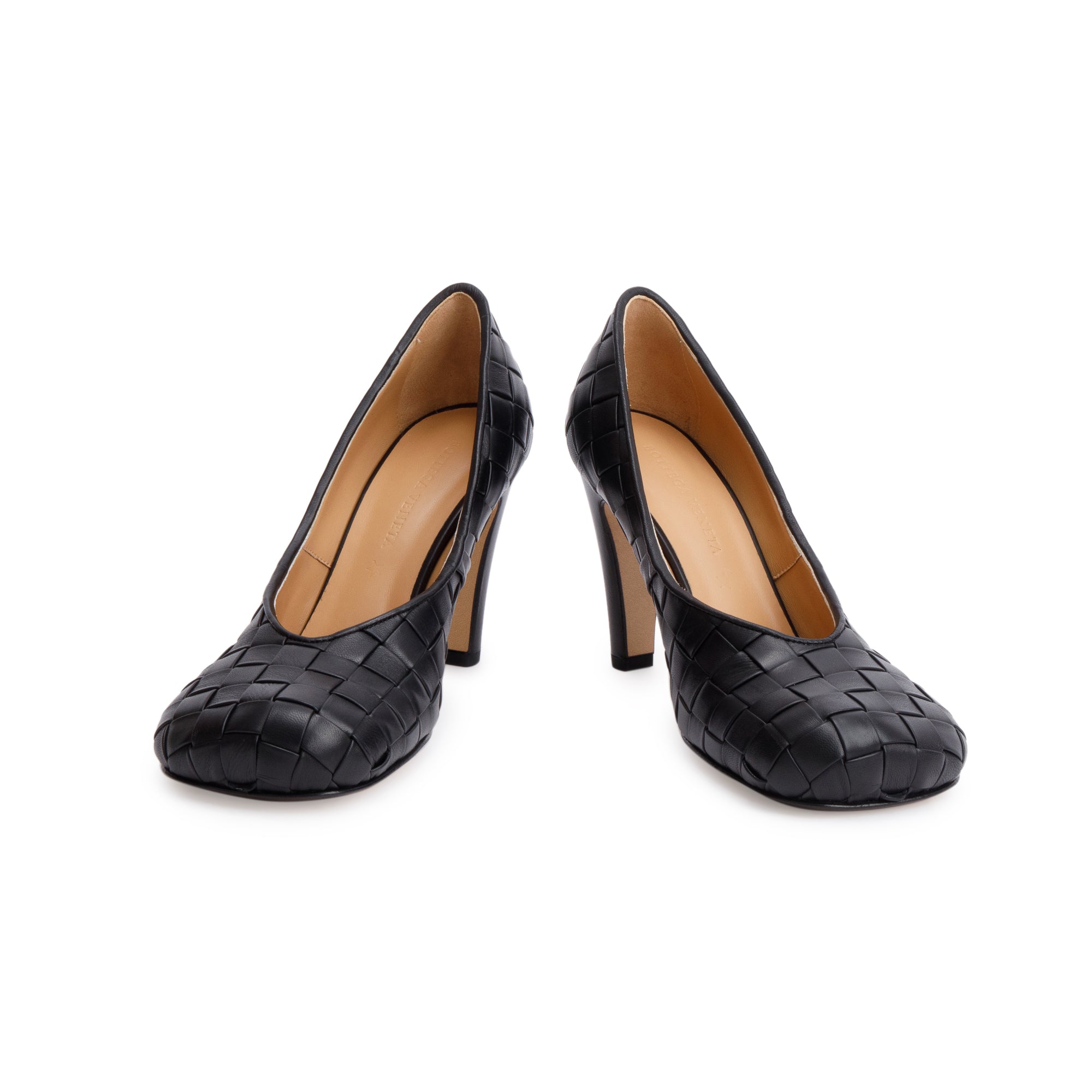 Bottega Veneta Black Intrecciato Nappa Leather Scarpa Tess Pumps, Size 38 w/ Box