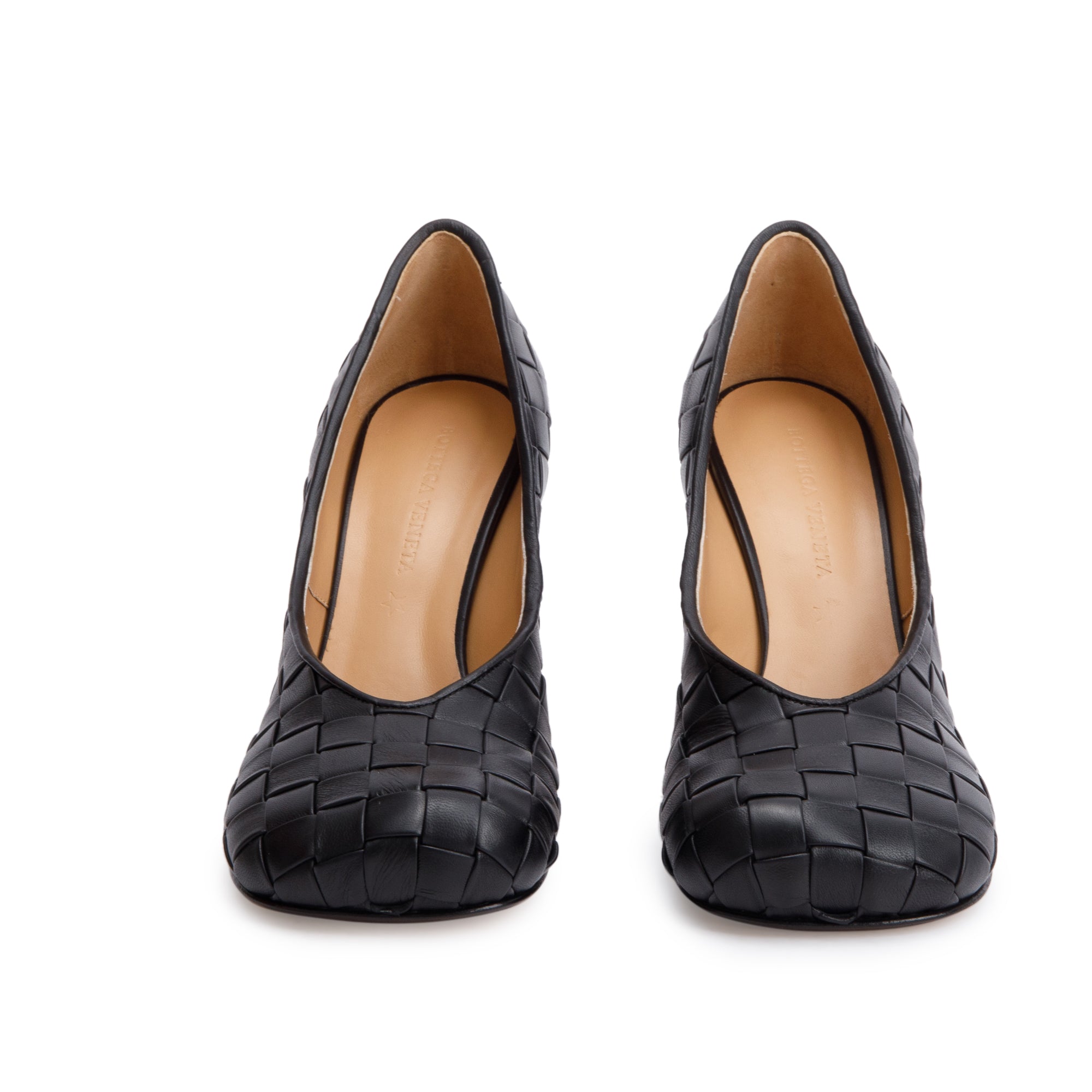 Bottega Veneta Black Intrecciato Nappa Leather Scarpa Tess Pumps, Size 38 w/ Box