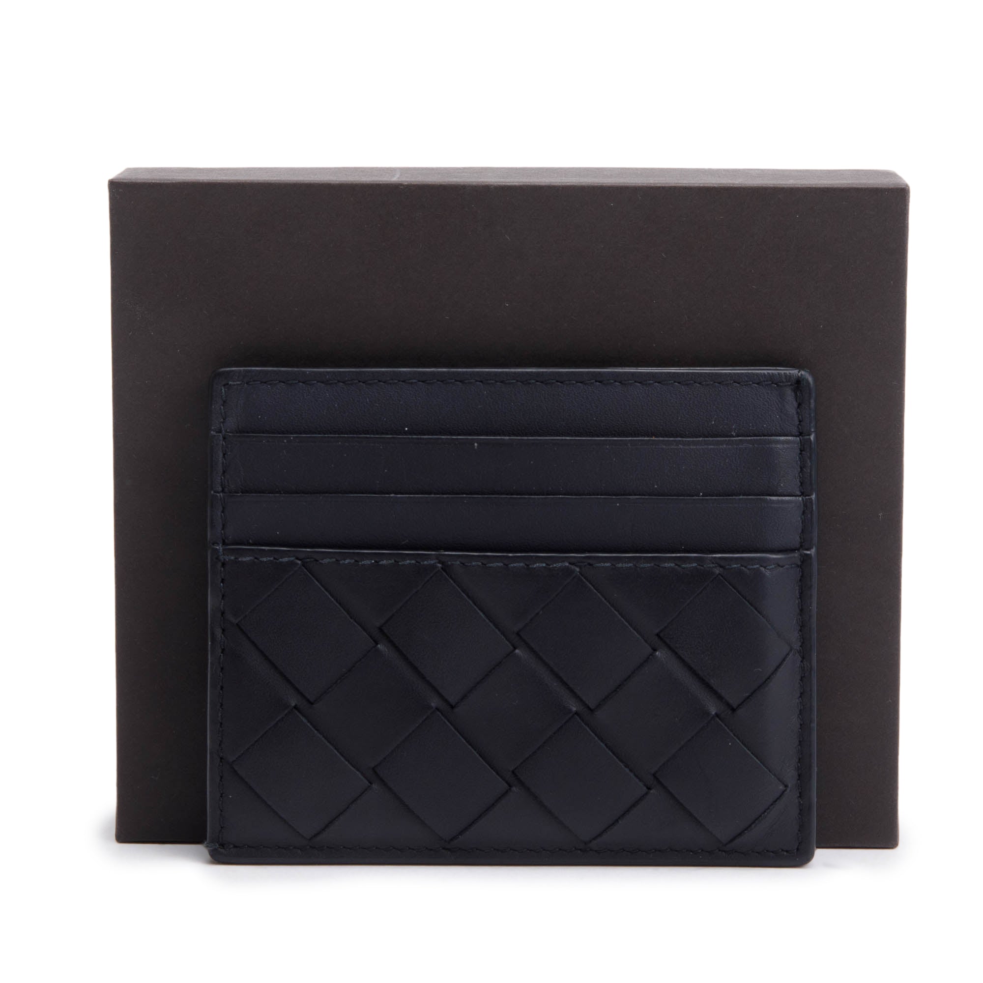 Bottega Veneta Black Nappa Leather Intrecciato Card Holder w/ Box