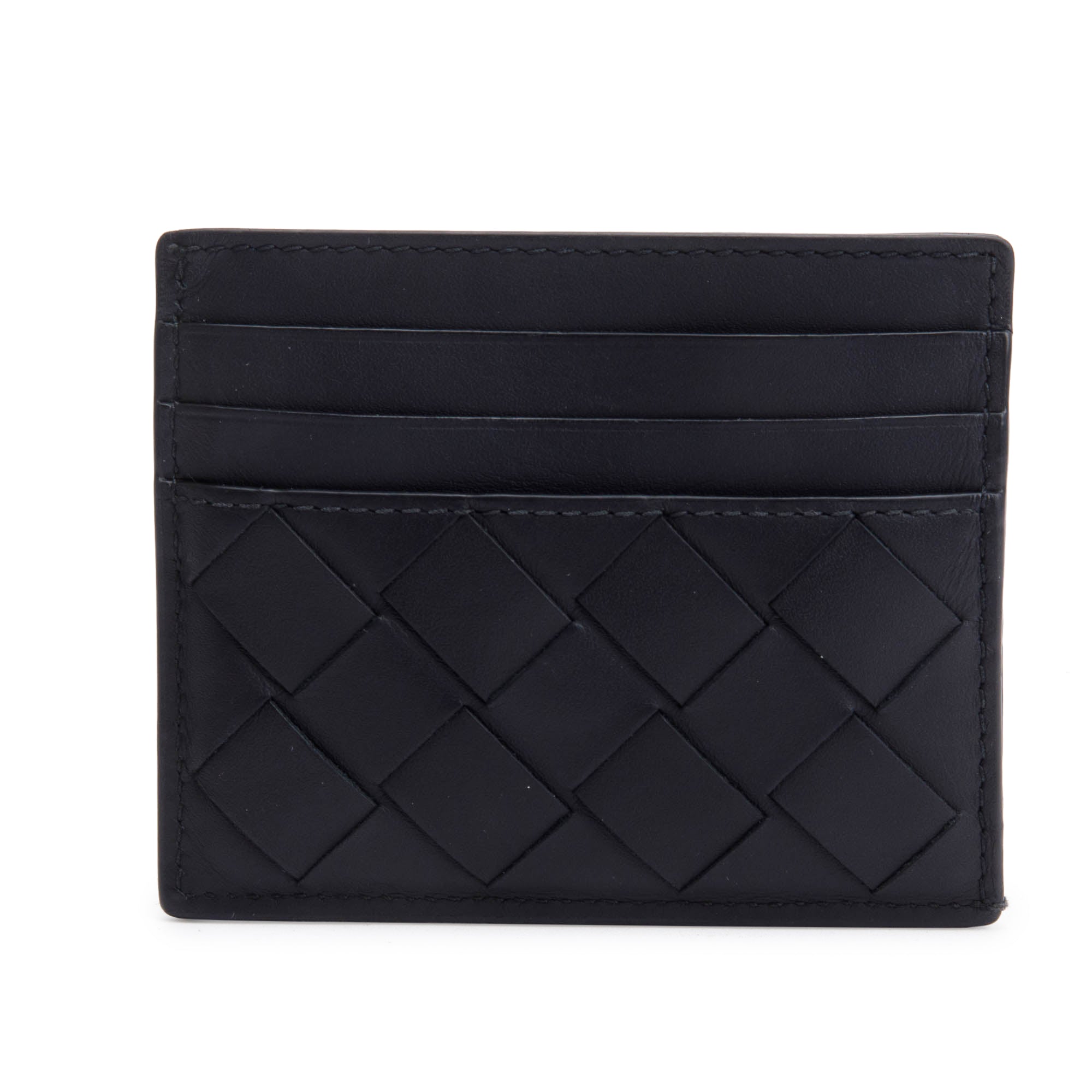 Bottega Veneta Black Nappa Leather Intrecciato Card Holder w/ Box