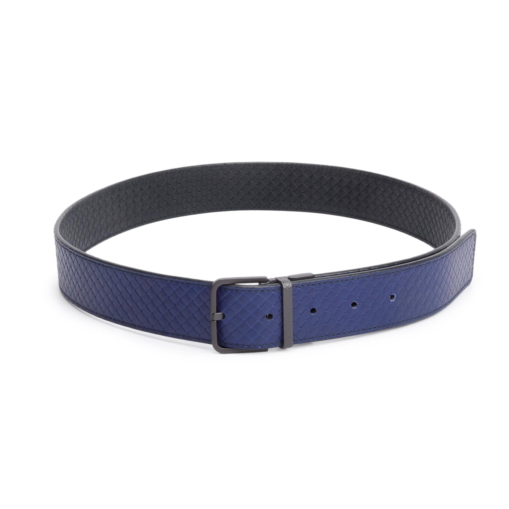 Bottega Veneta Black/Black Intrecciato Nappa Leather Reversible Belt