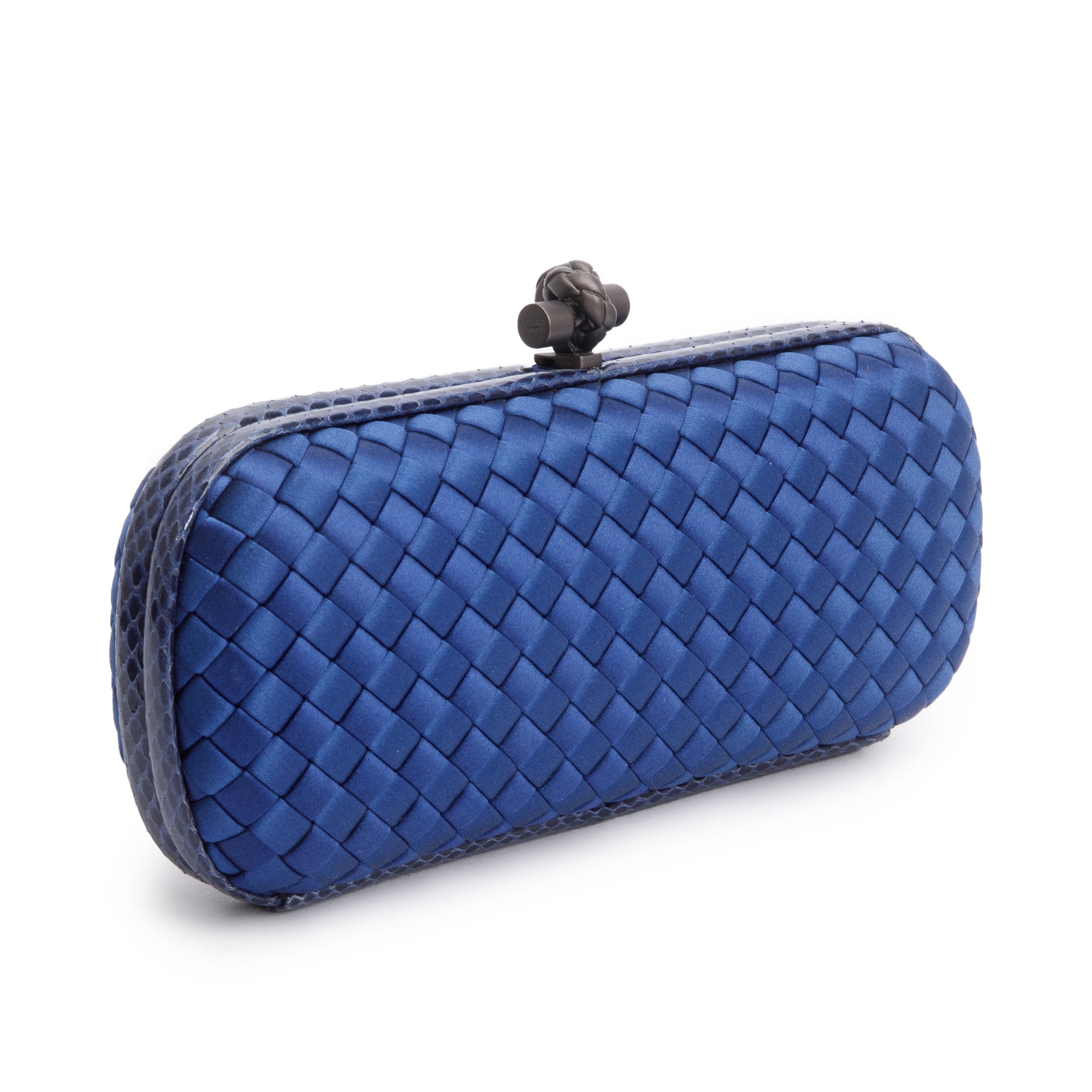 Bottega Veneta Blue Ayers-Trimmed Intrecciato Stretch Knot Clutch