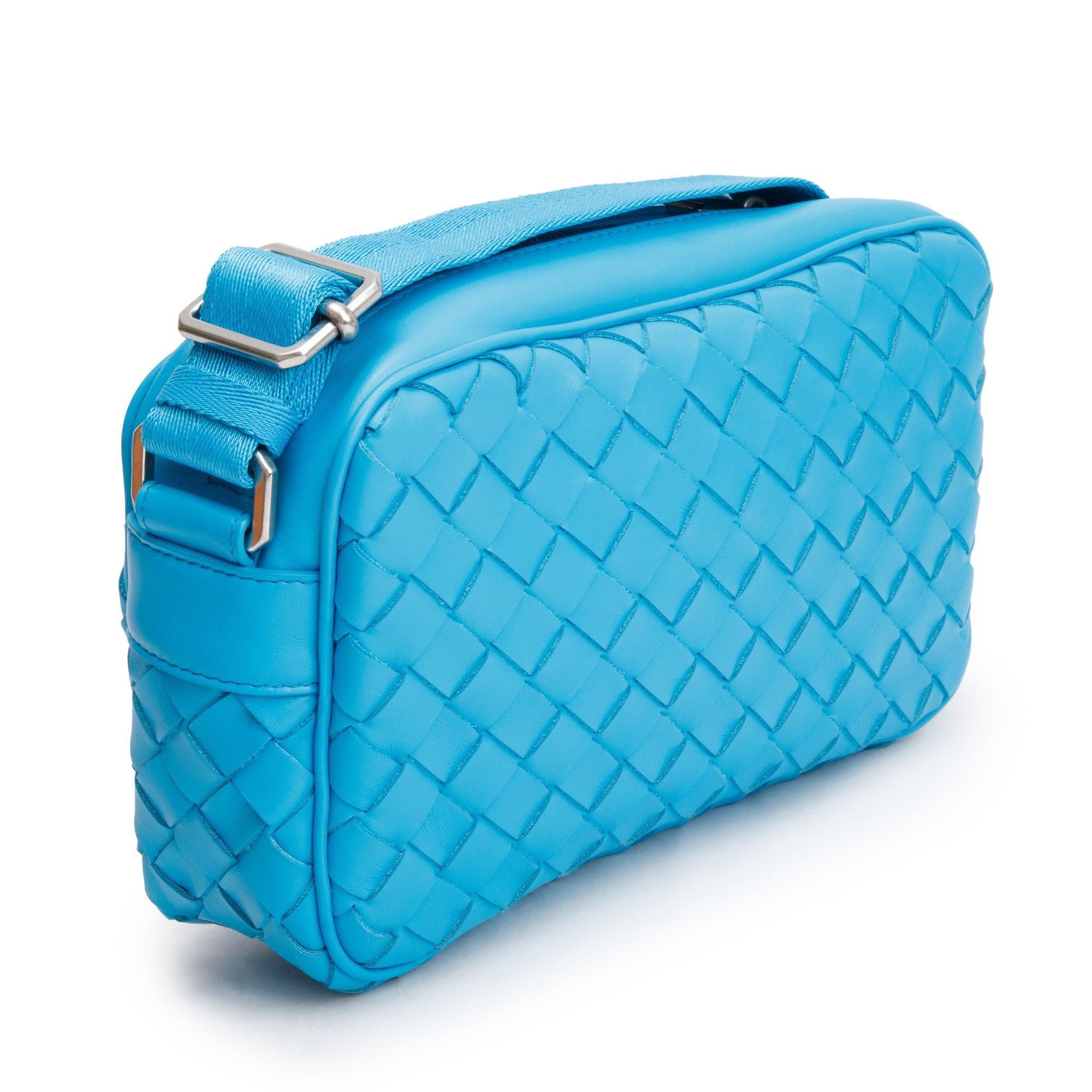 Bottega Veneta Blue Intrecciato Leather Camera Bag