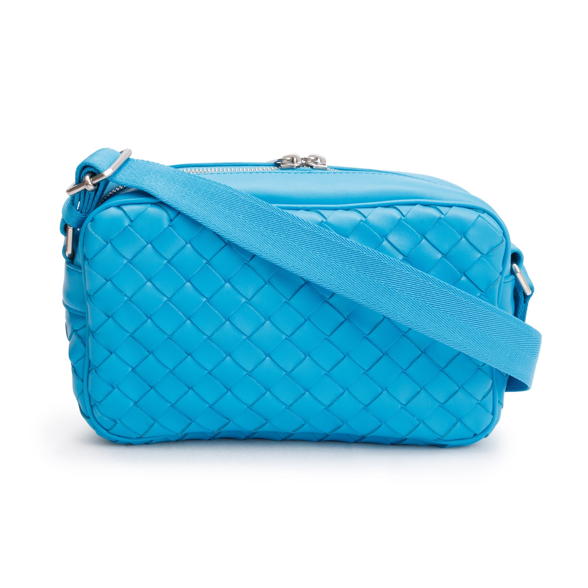 Bottega Veneta Blue Intrecciato Leather Camera Bag