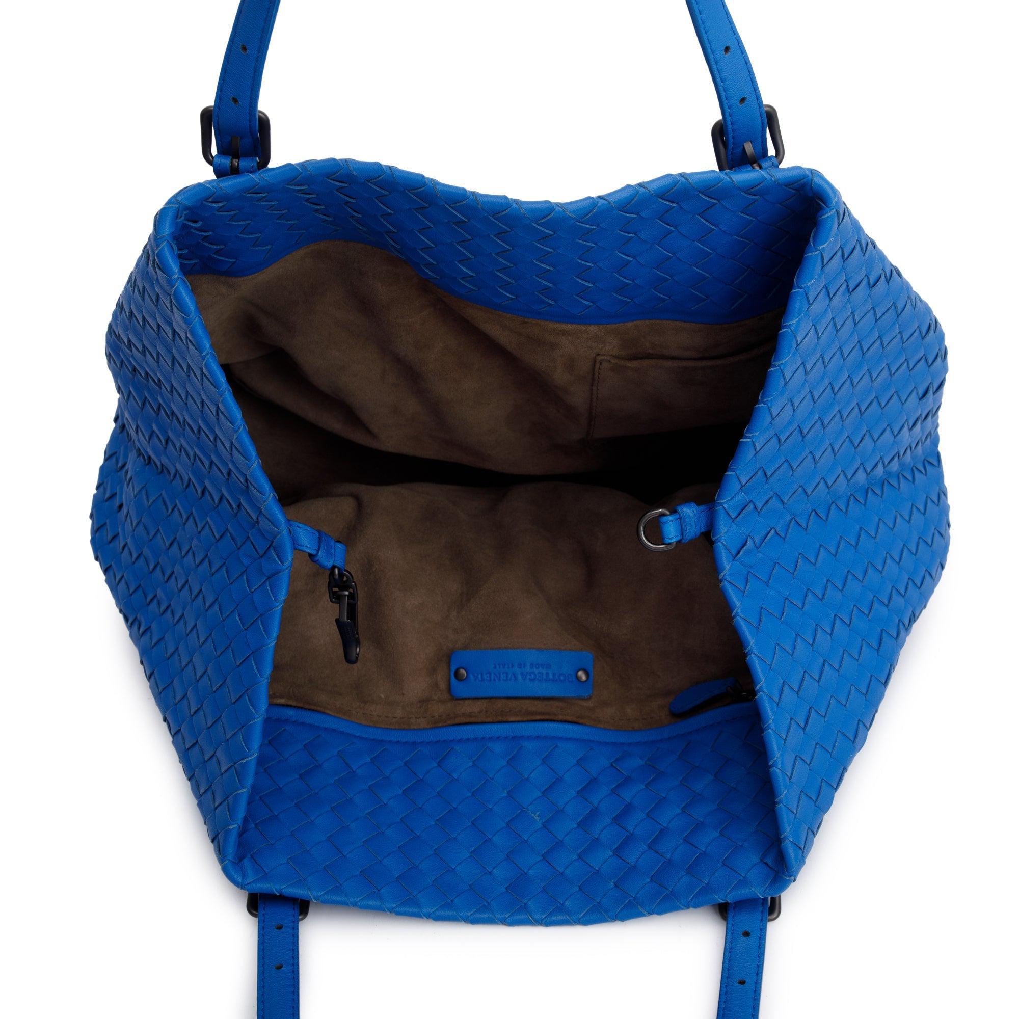 Bottega Veneta Blue Intrecciato Leather Medium Cesta Tote