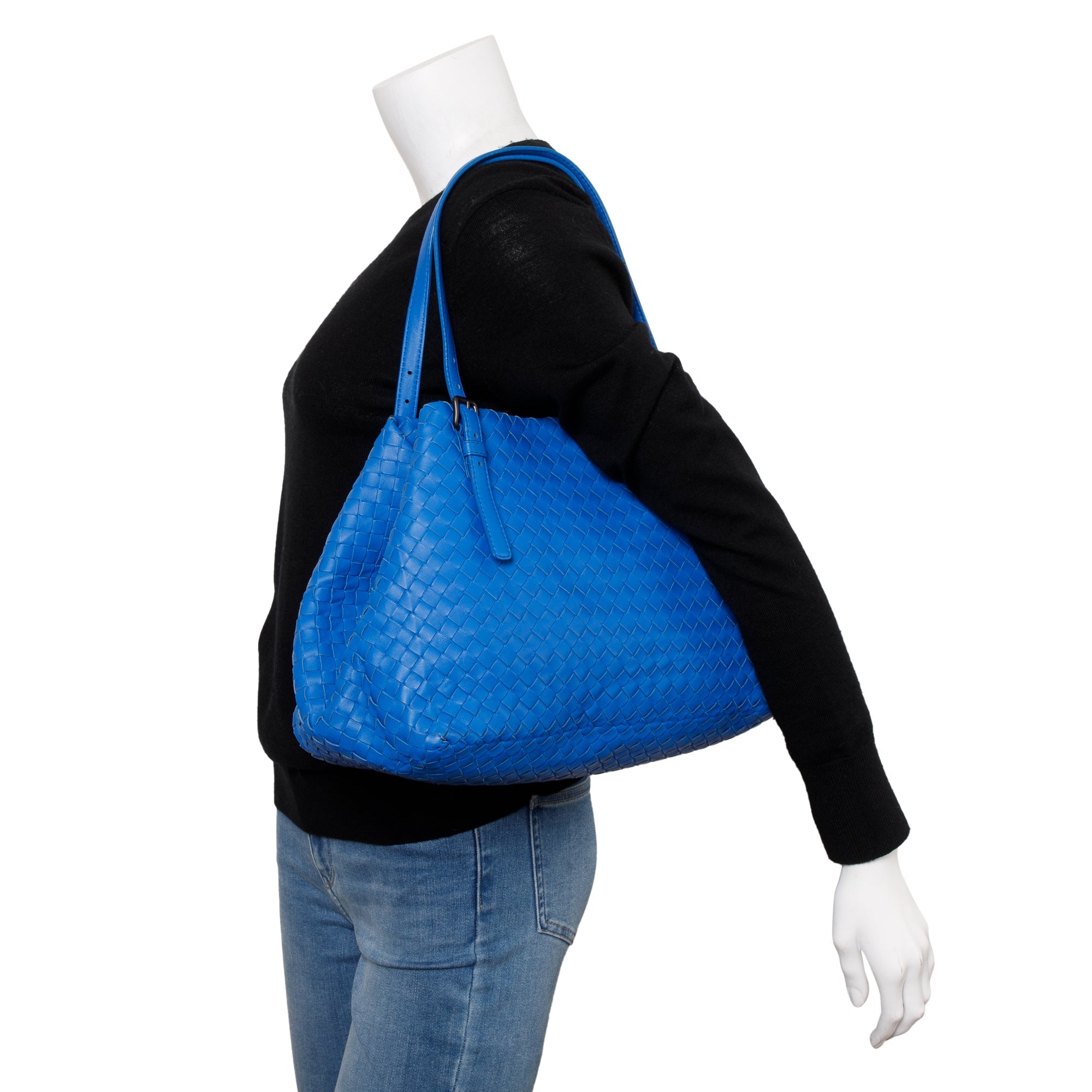 Bottega Veneta Blue Intrecciato Leather Medium Cesta Tote