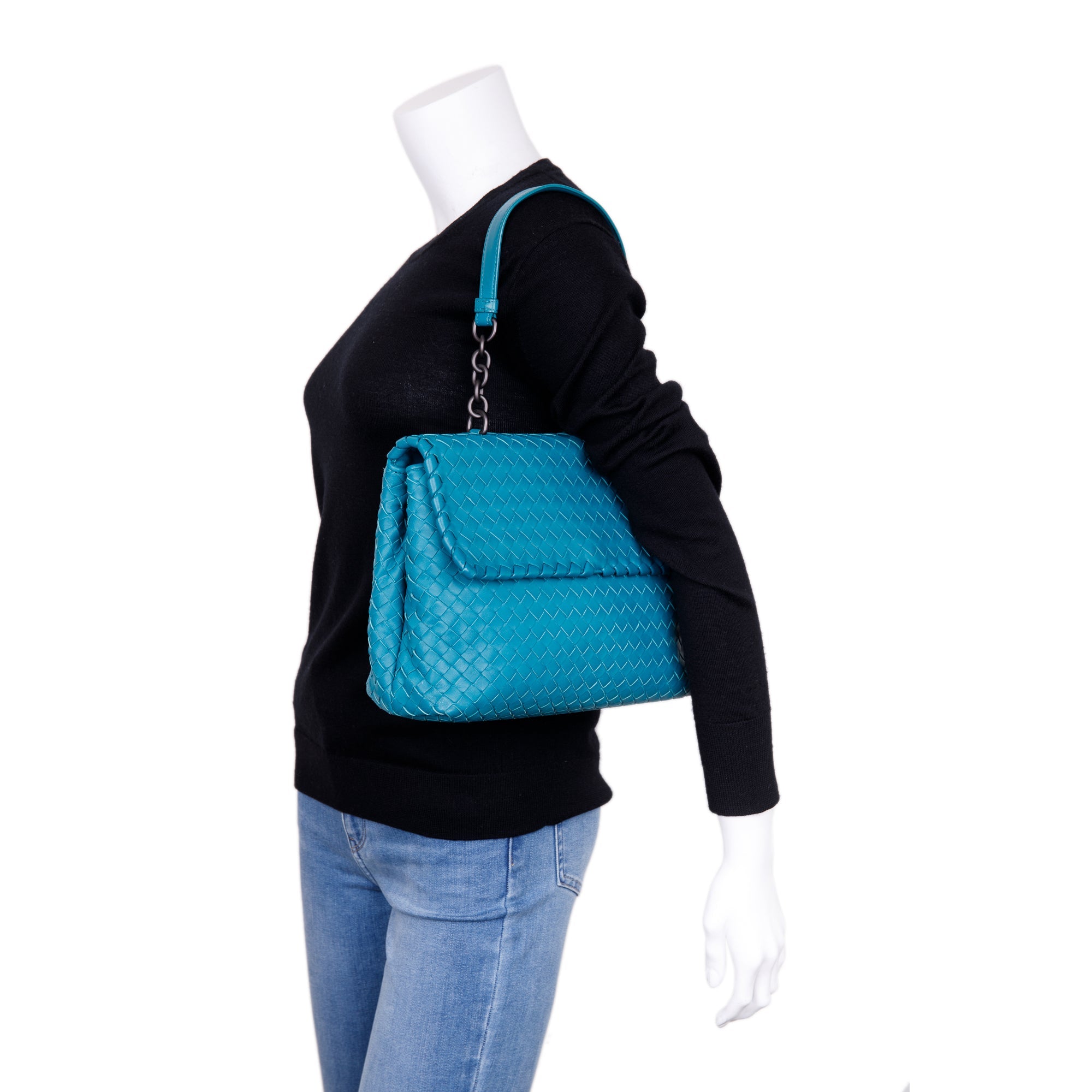 Bottega Veneta Blue Large Intrecciato Olimpia Bag