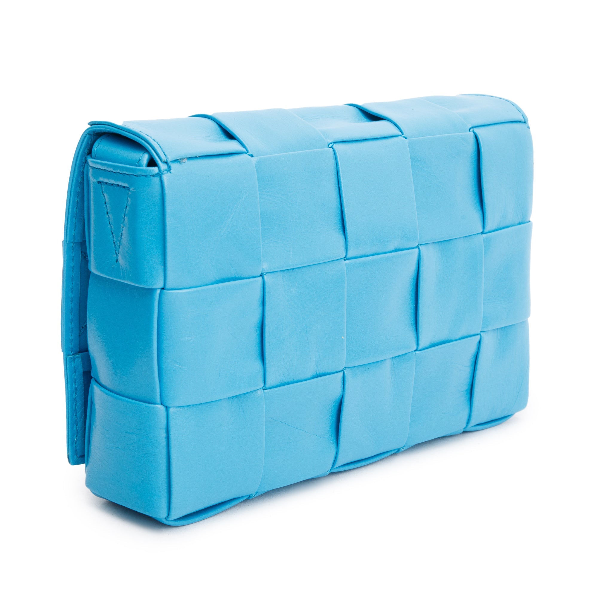 Bottega Veneta Blue Leather Intrecciato Small Cassette Bag