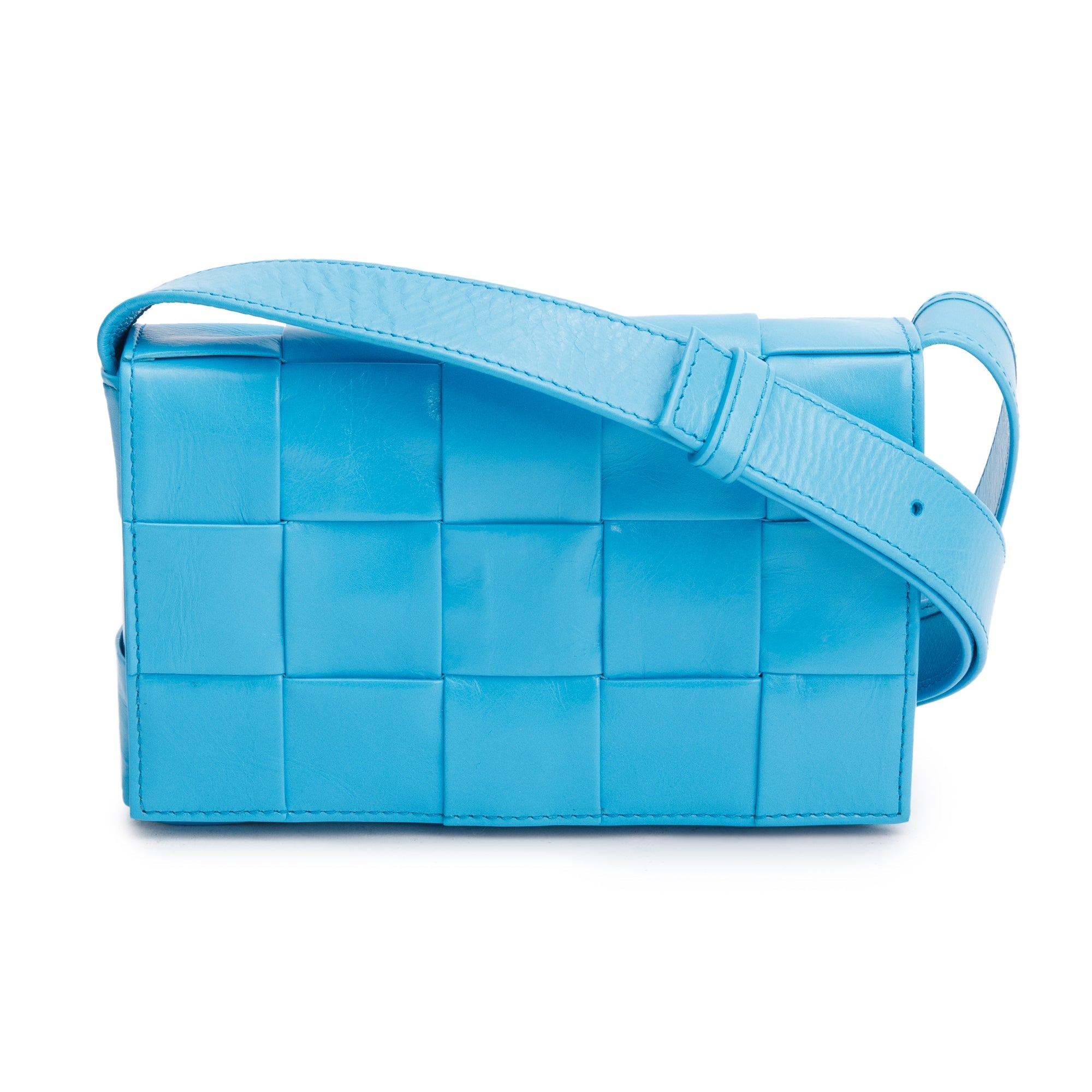 Bottega Veneta Blue Leather Intrecciato Small Cassette Bag