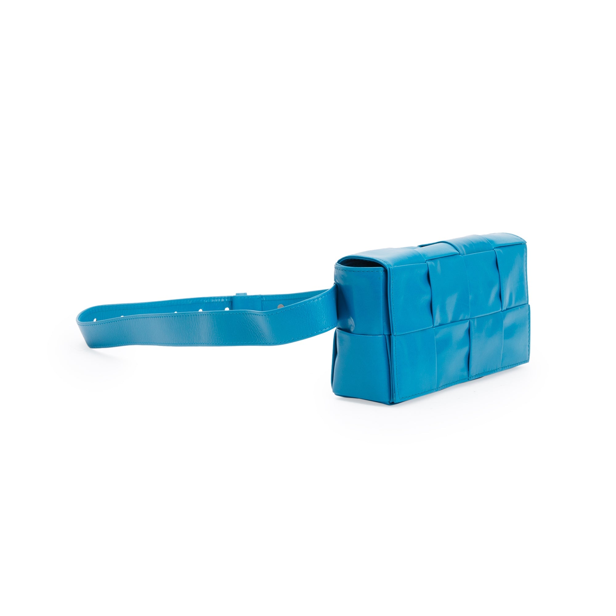 Bottega Veneta Blue Nappa Leather Intrecciato Cassette Belt Bag
