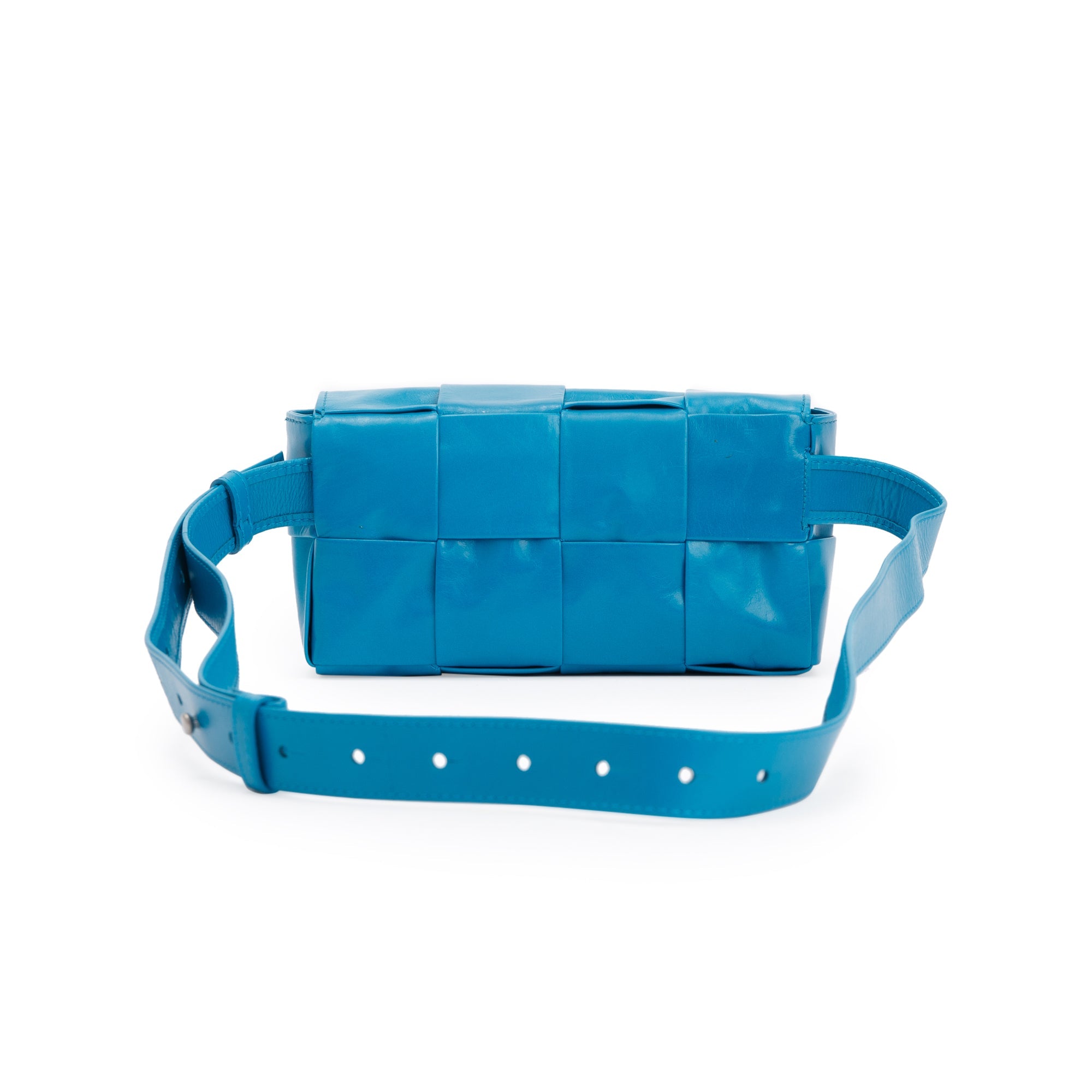 Bottega Veneta Blue Nappa Leather Intrecciato Cassette Belt Bag