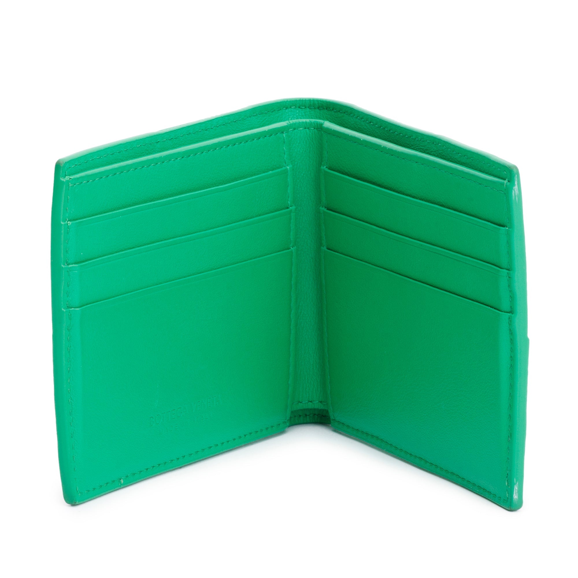 Bottega Veneta Green Intrecciato Leather Cassette Bi-Fold Wallet