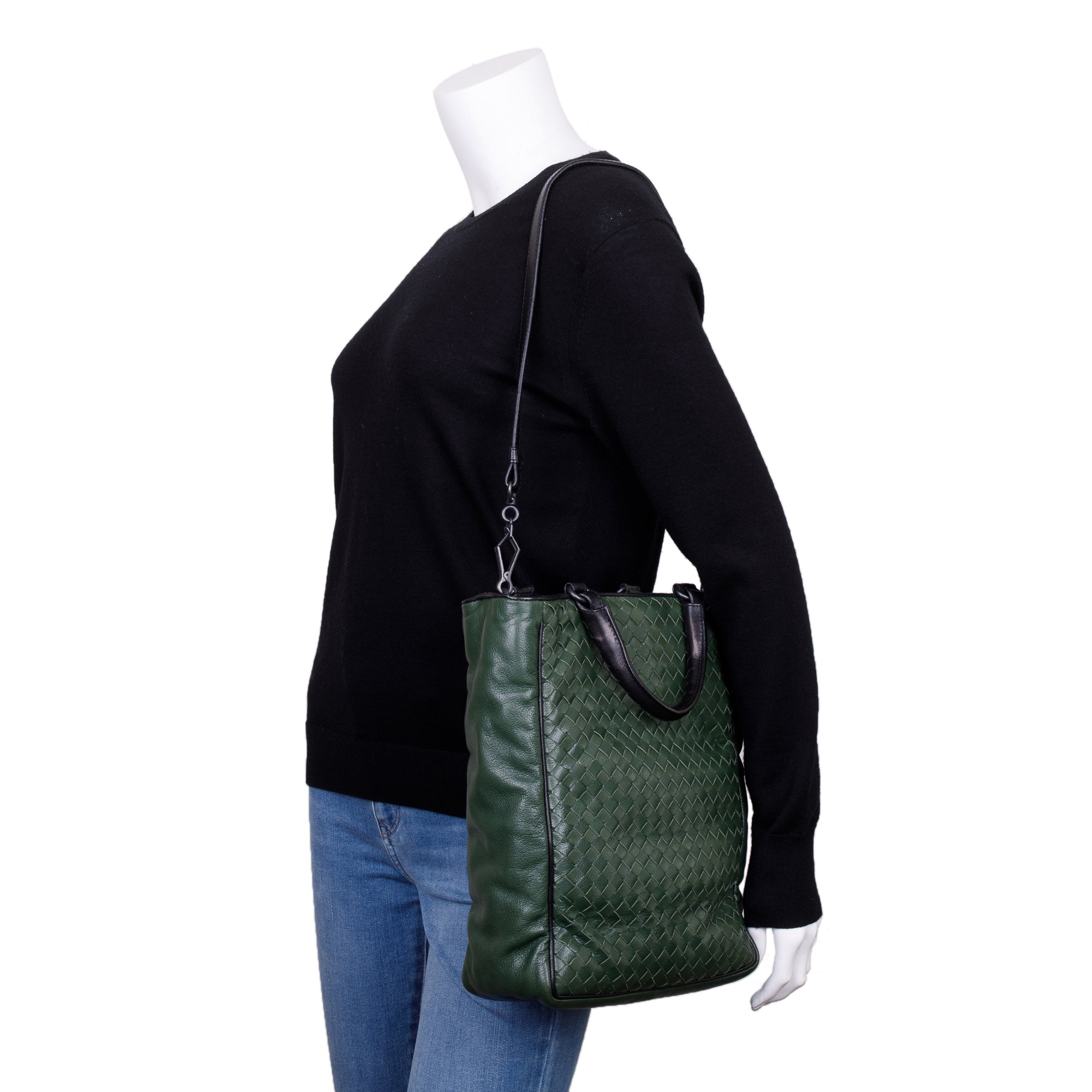 Bottega Veneta Green Intrecciato Nappa Small Vertical Tote w/ Strap
