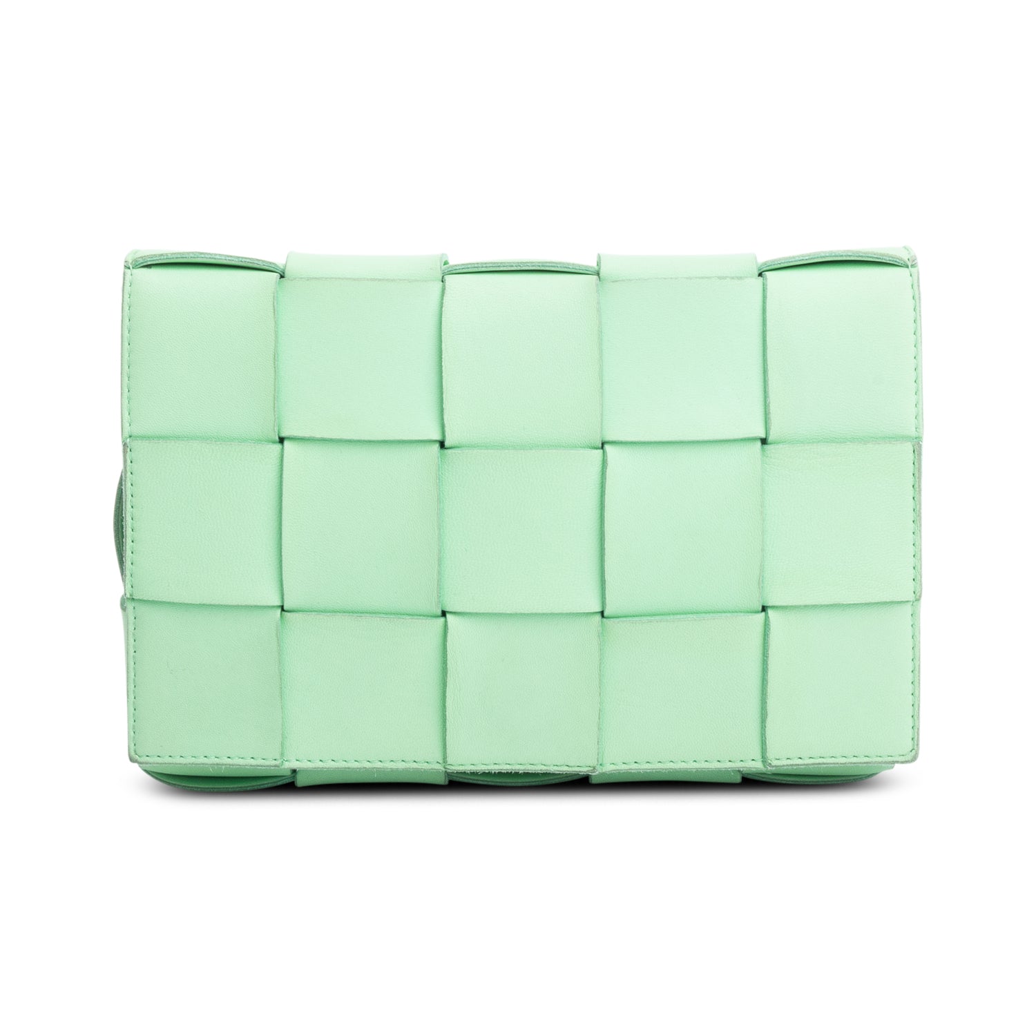 Bottega Veneta Green Leather Intrecciato Classic Cassette Bag